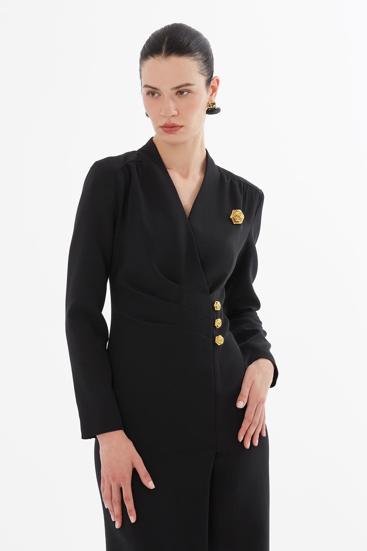 Black Wrap-Around Slit Midi Dress