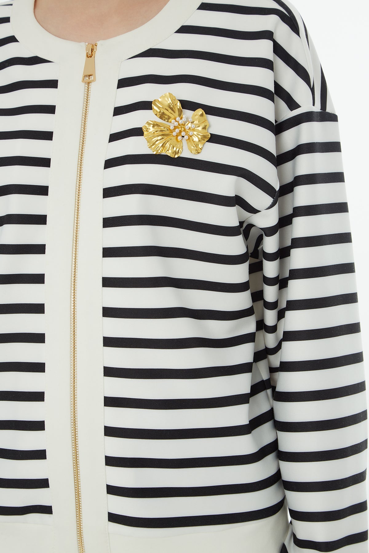 Ecru Striped Cardigan Tracksuit Set