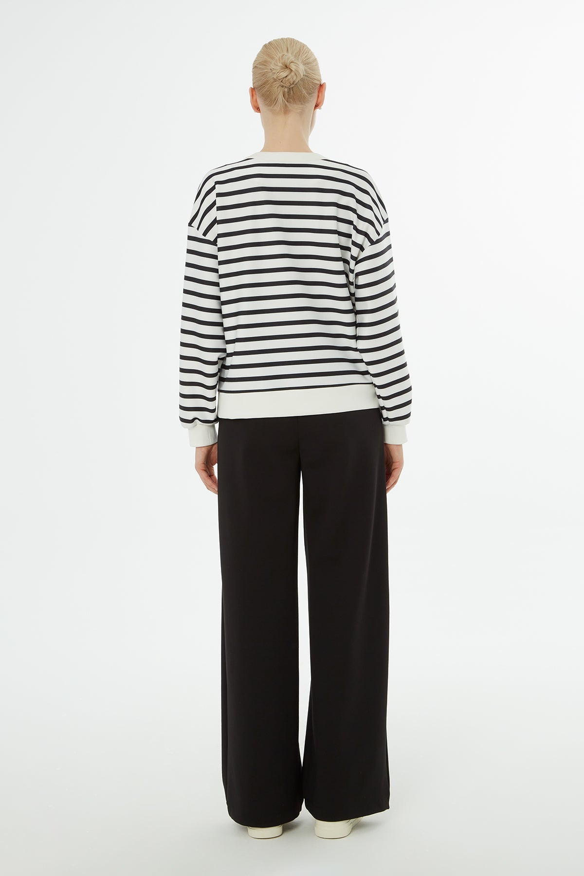Ecru Striped Cardigan Tracksuit Set