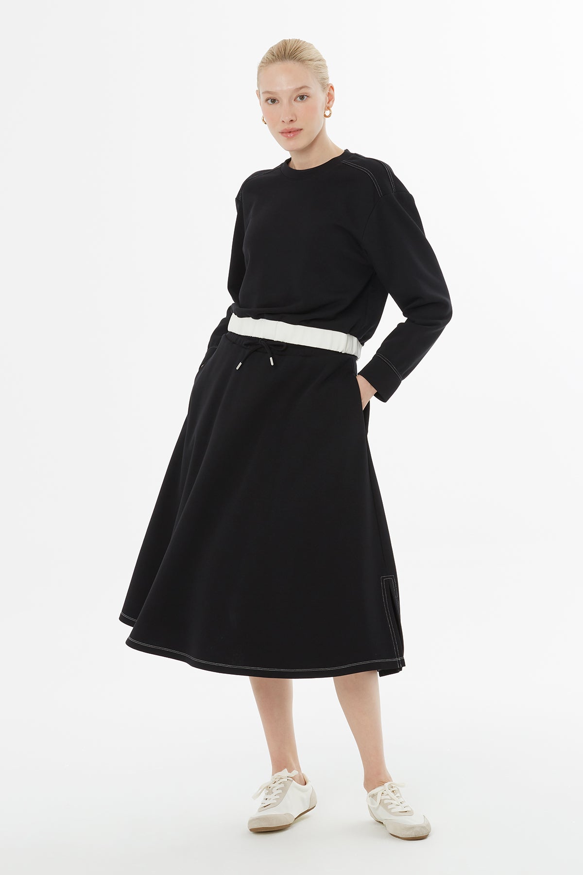 Black Skirt Set with Drawstring Waist