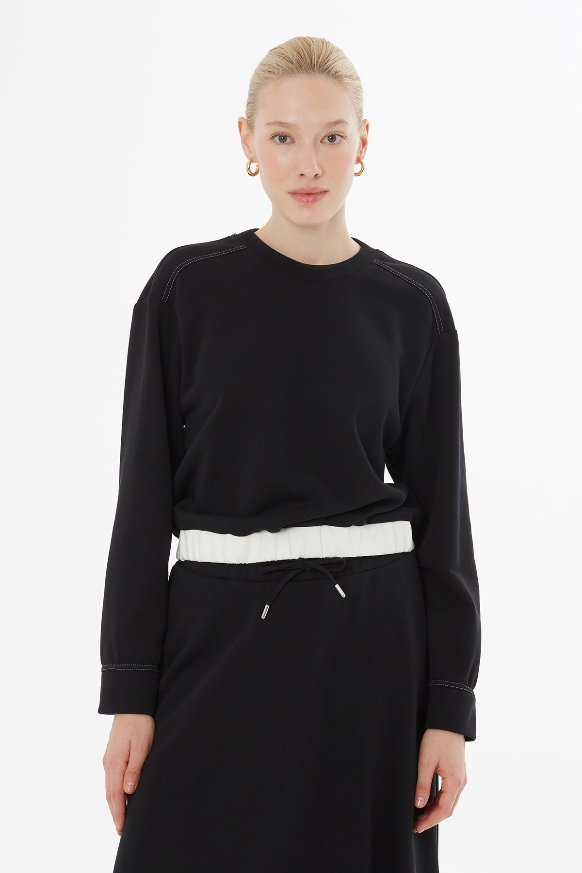 Black Skirt Set with Drawstring Waist