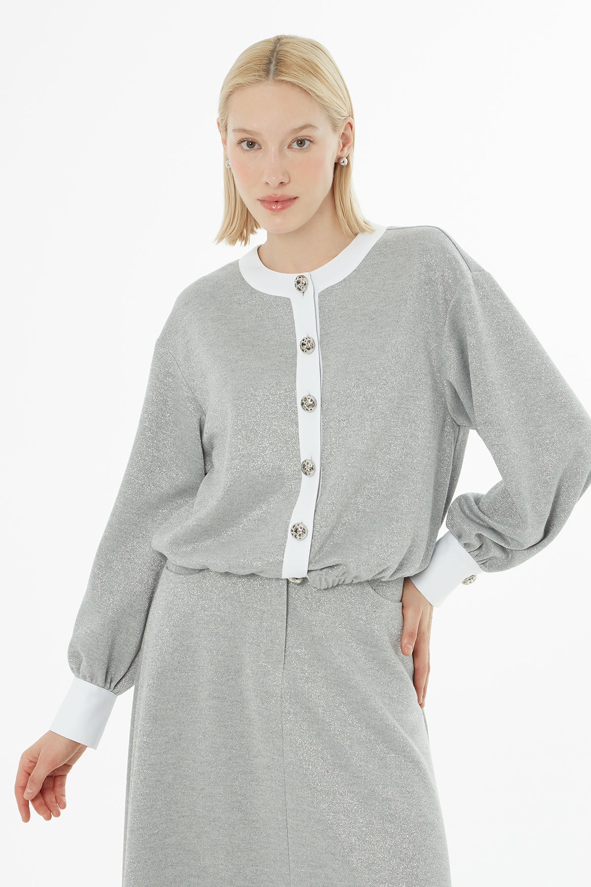 Grey Jacket and Midi Skirt Set