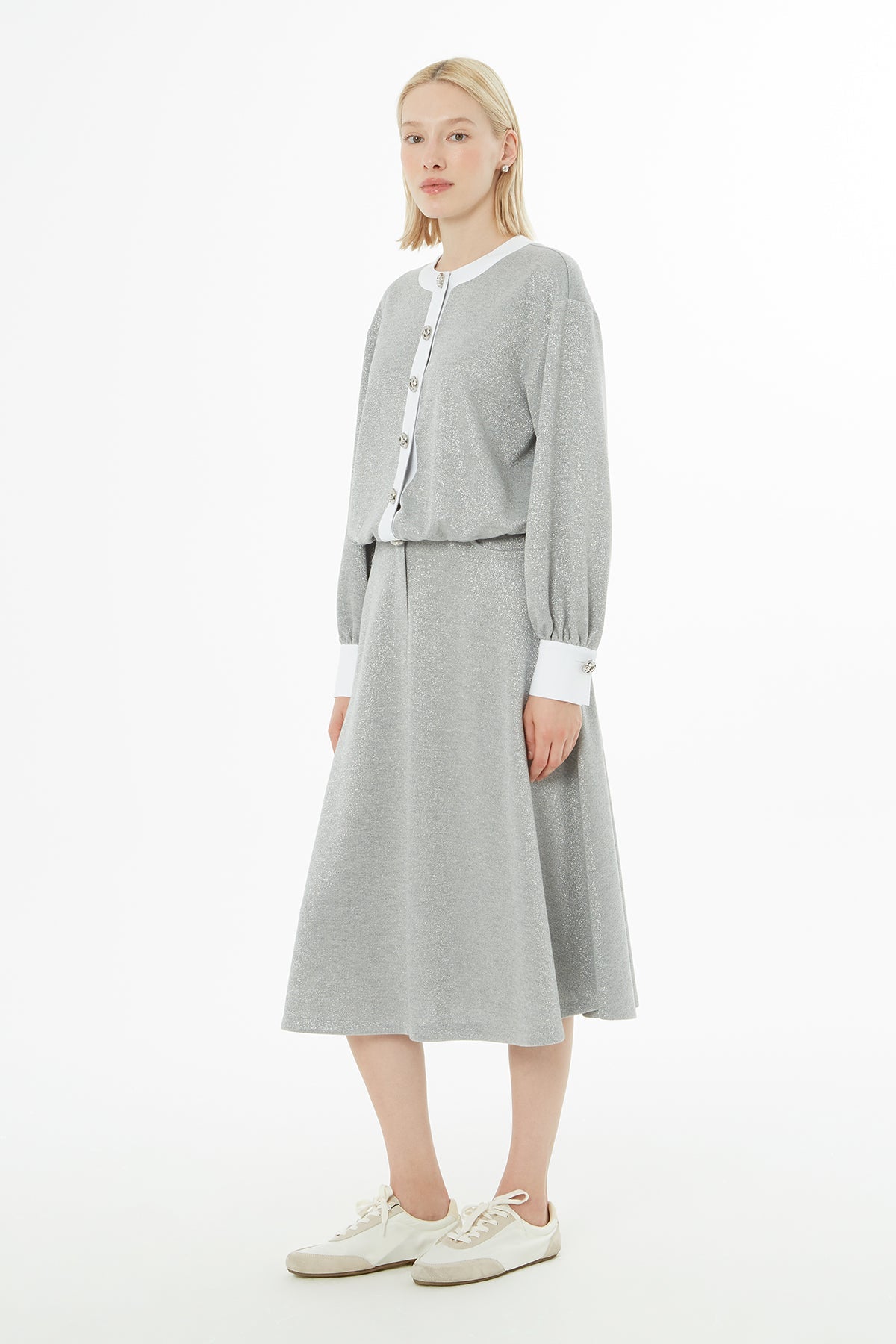 Grey Jacket and Midi Skirt Set