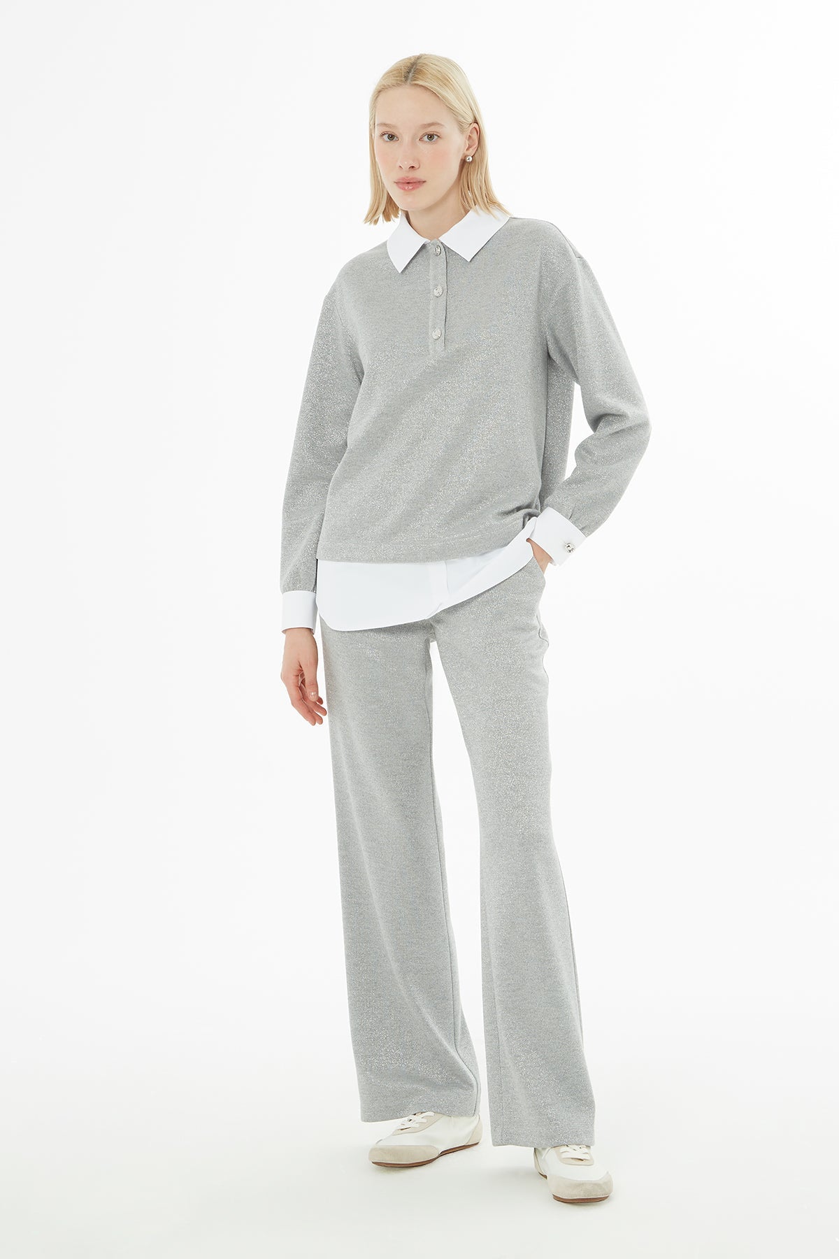 Grey Shirt-Look Glittery Suit