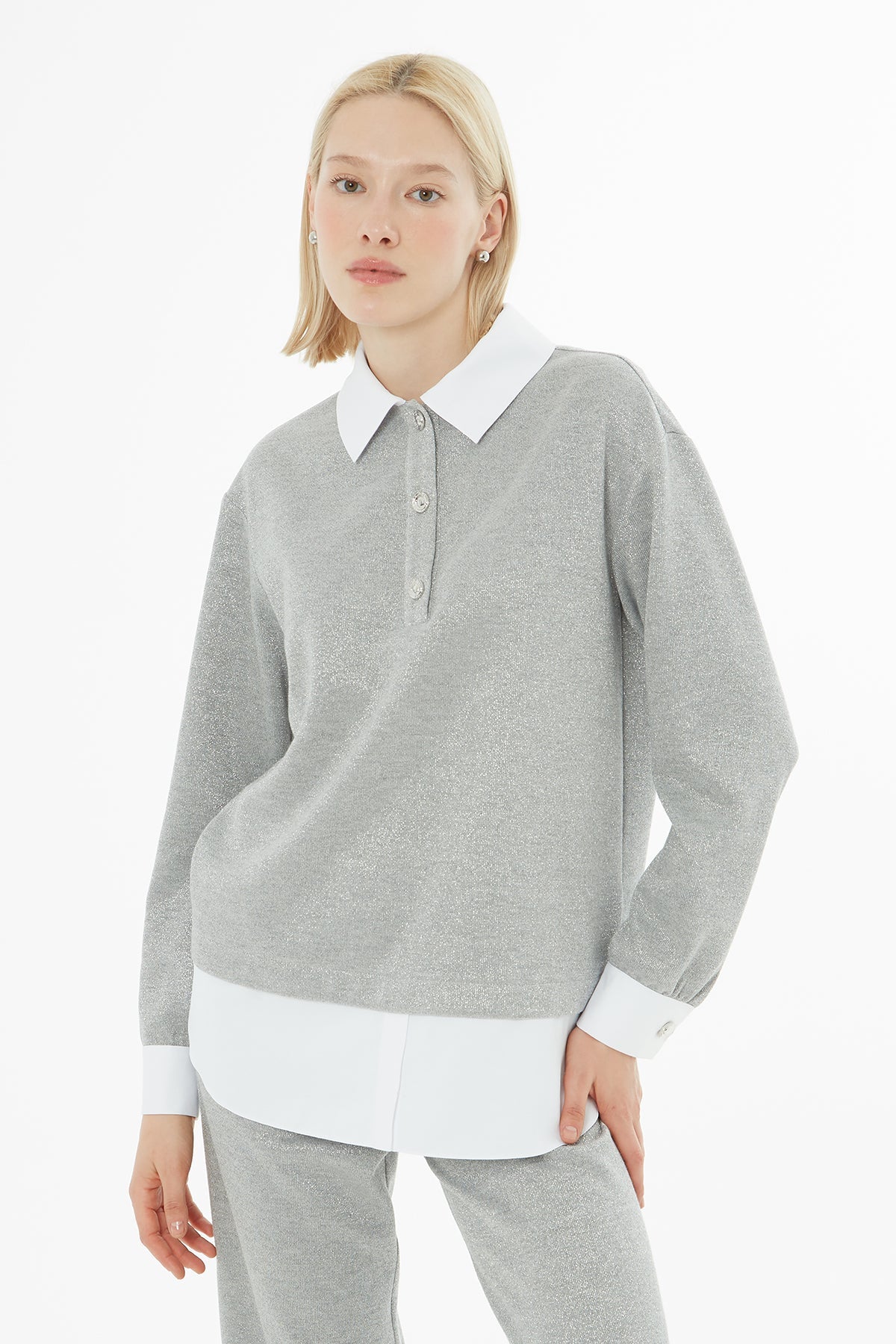 Grey Shirt-Look Glittery Suit