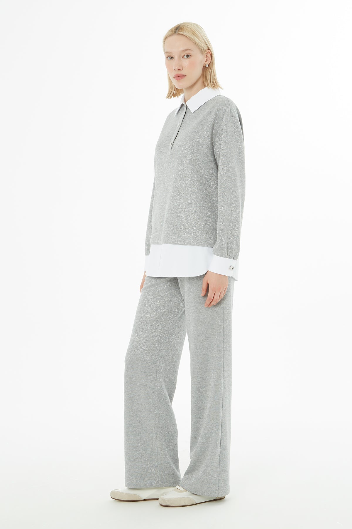 Grey Shirt-Look Glittery Suit