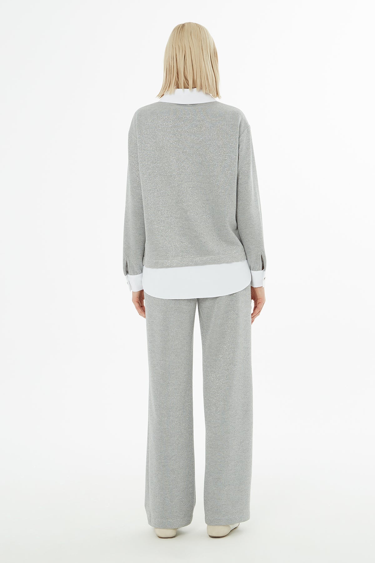 Grey Shirt-Look Glittery Suit