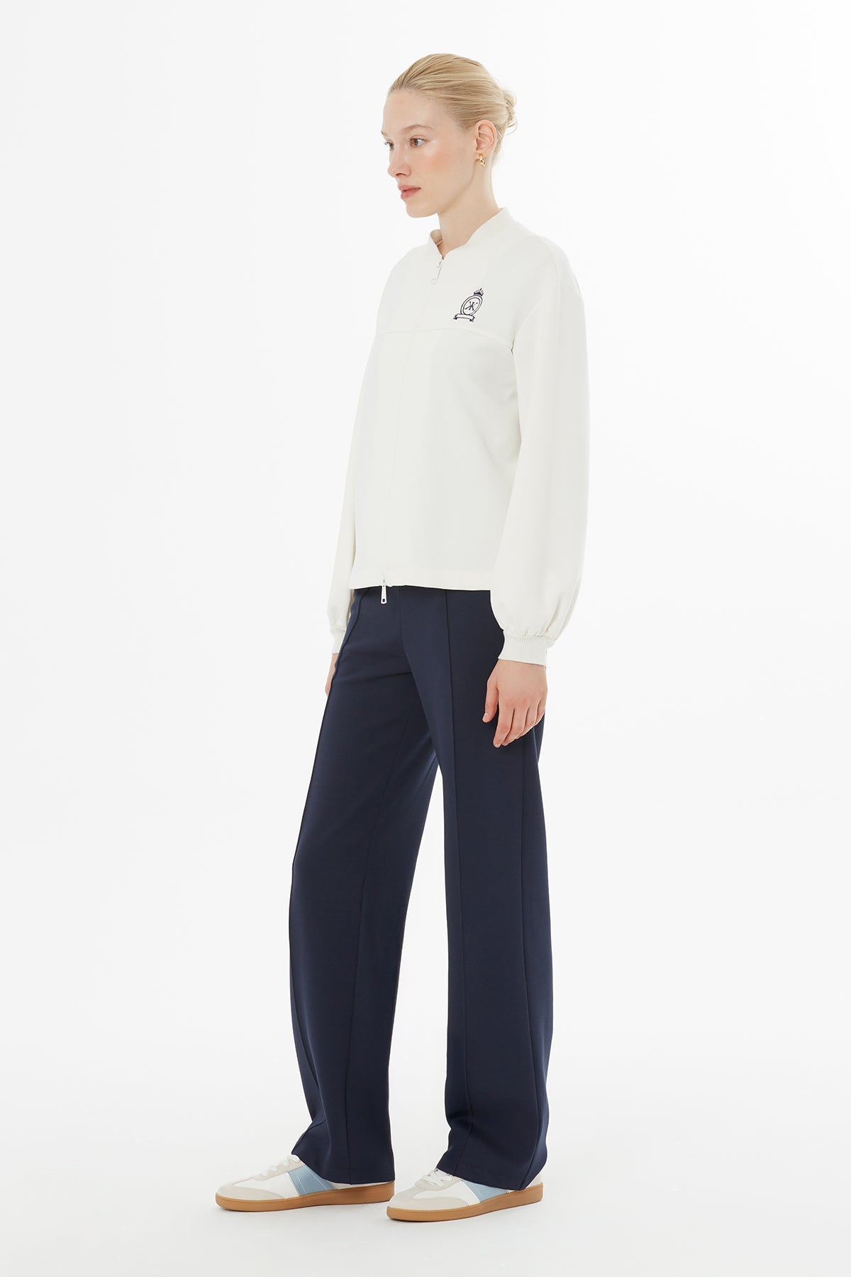 Ecru Tracksuit Set with Knit Collar