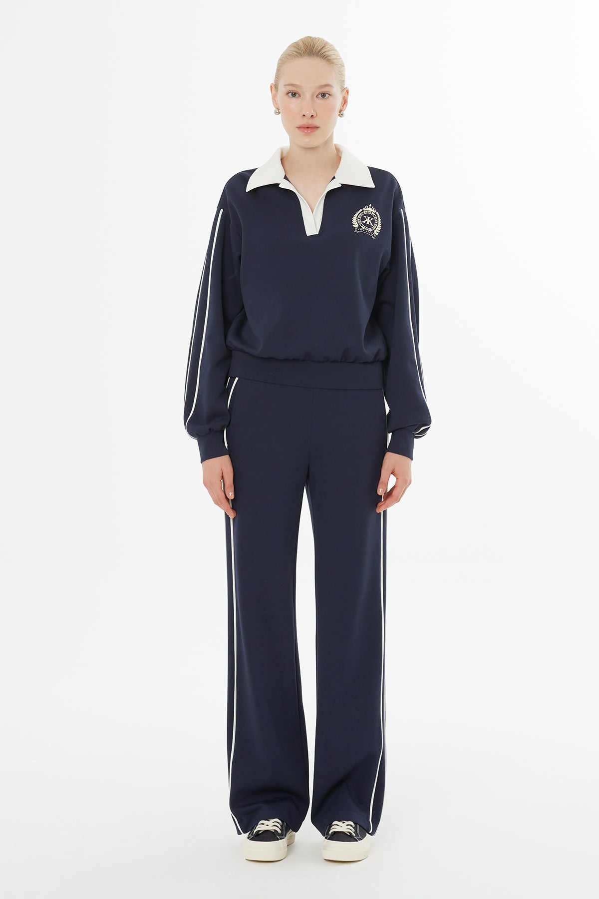 Navy Elastic-Waist Sweat Tracksuit Set