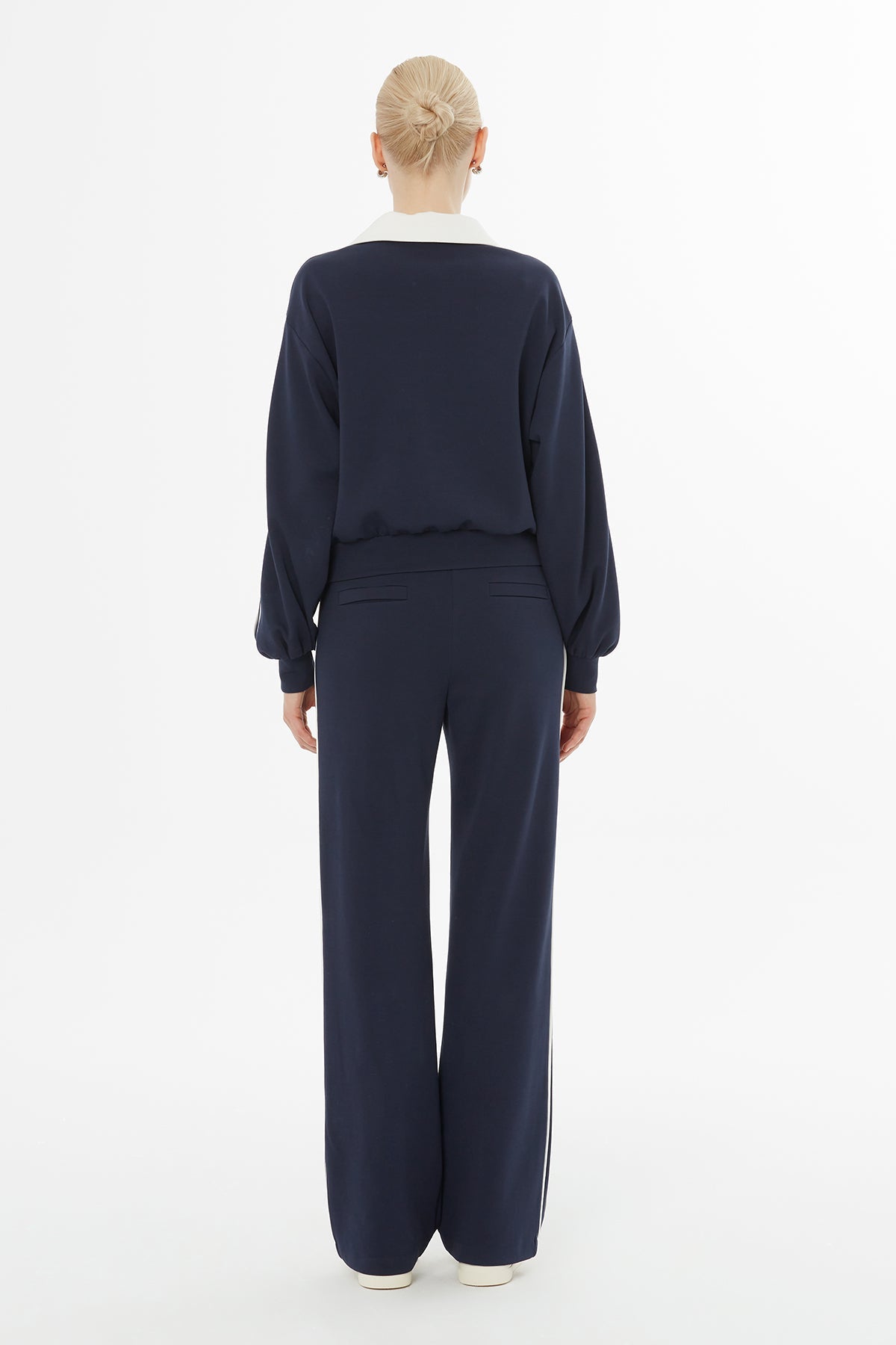 Navy Elastic-Waist Sweat Tracksuit Set