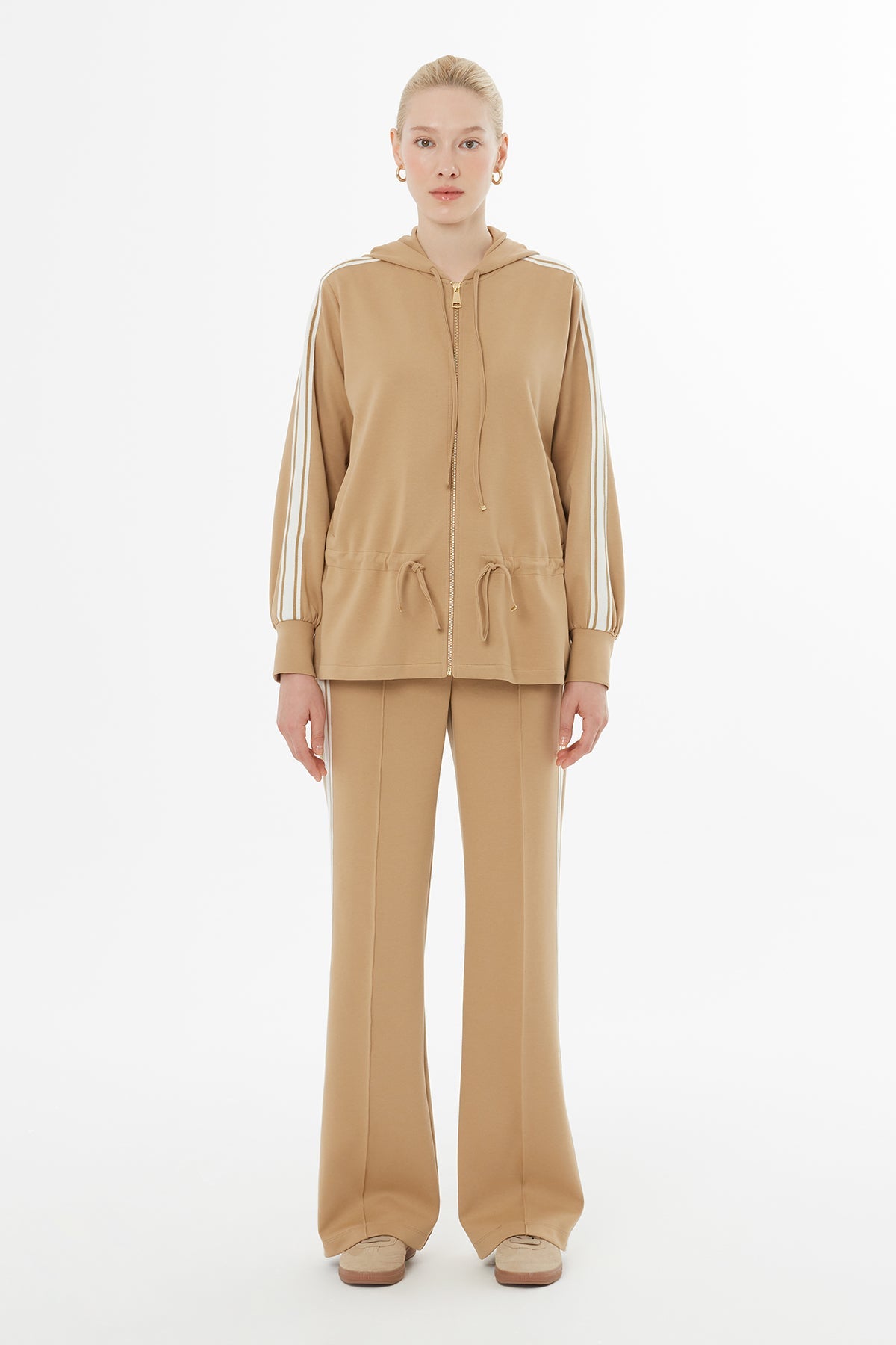 Beige Hooded Tracksuit Set