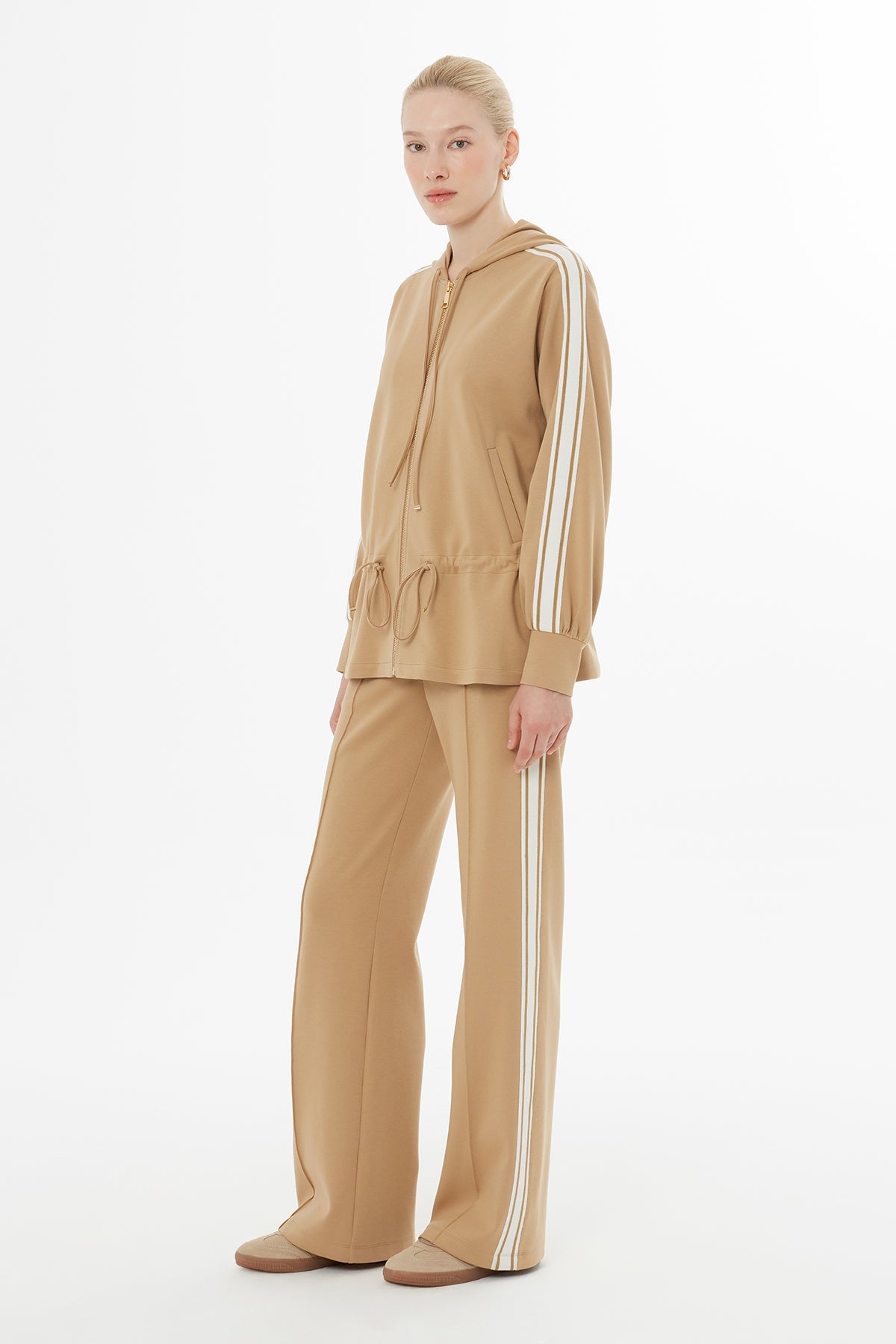 Beige Hooded Tracksuit Set