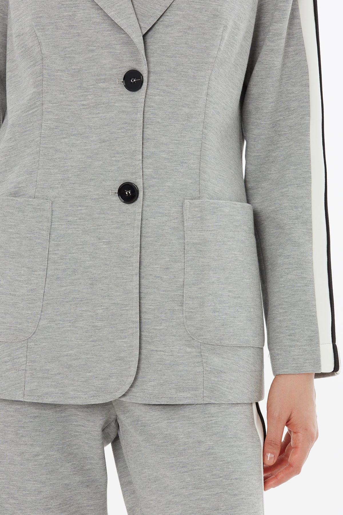 Grey Side-Seam Stripe Tracksuit Set