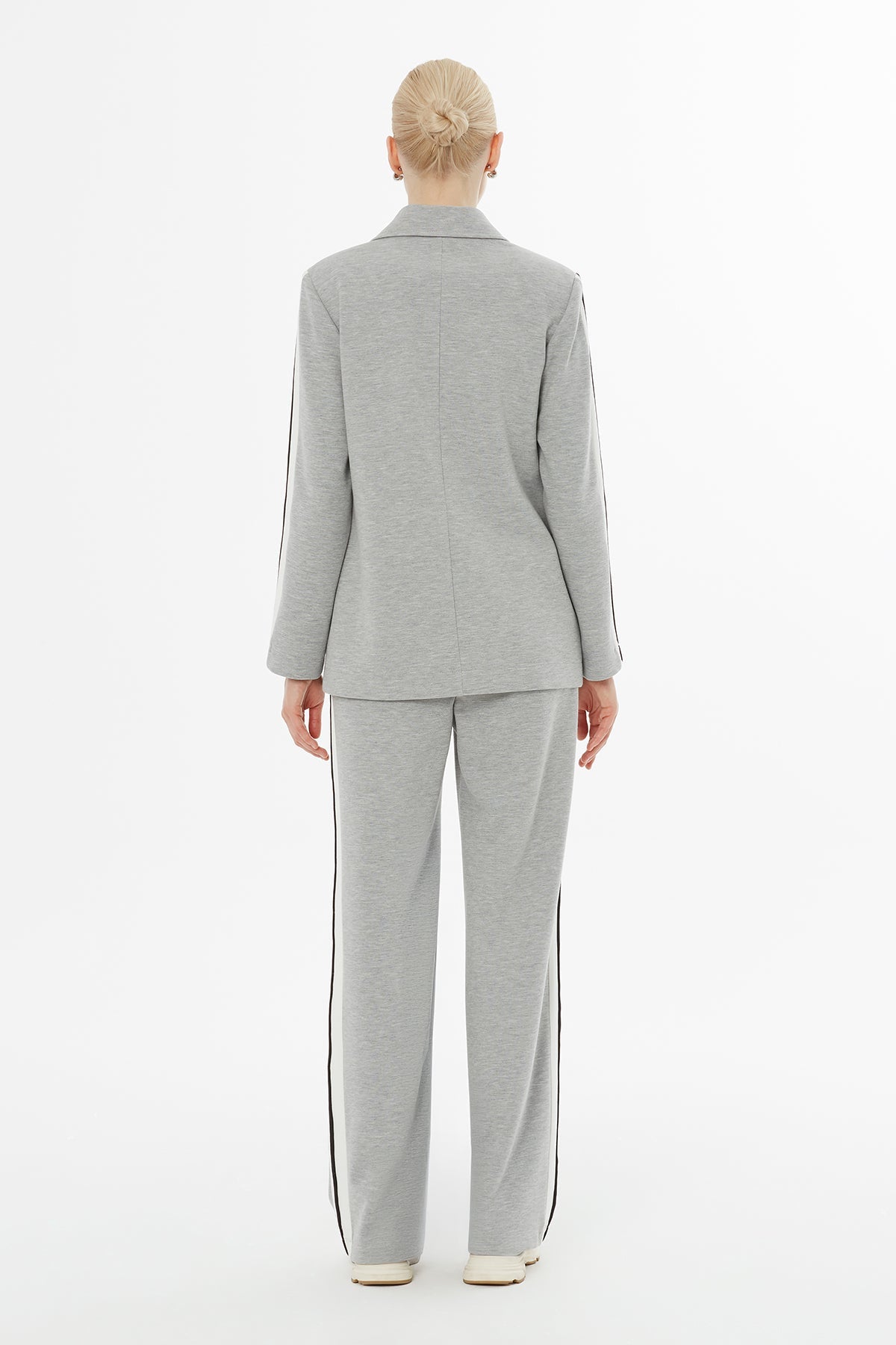 Grey Side-Seam Stripe Tracksuit Set