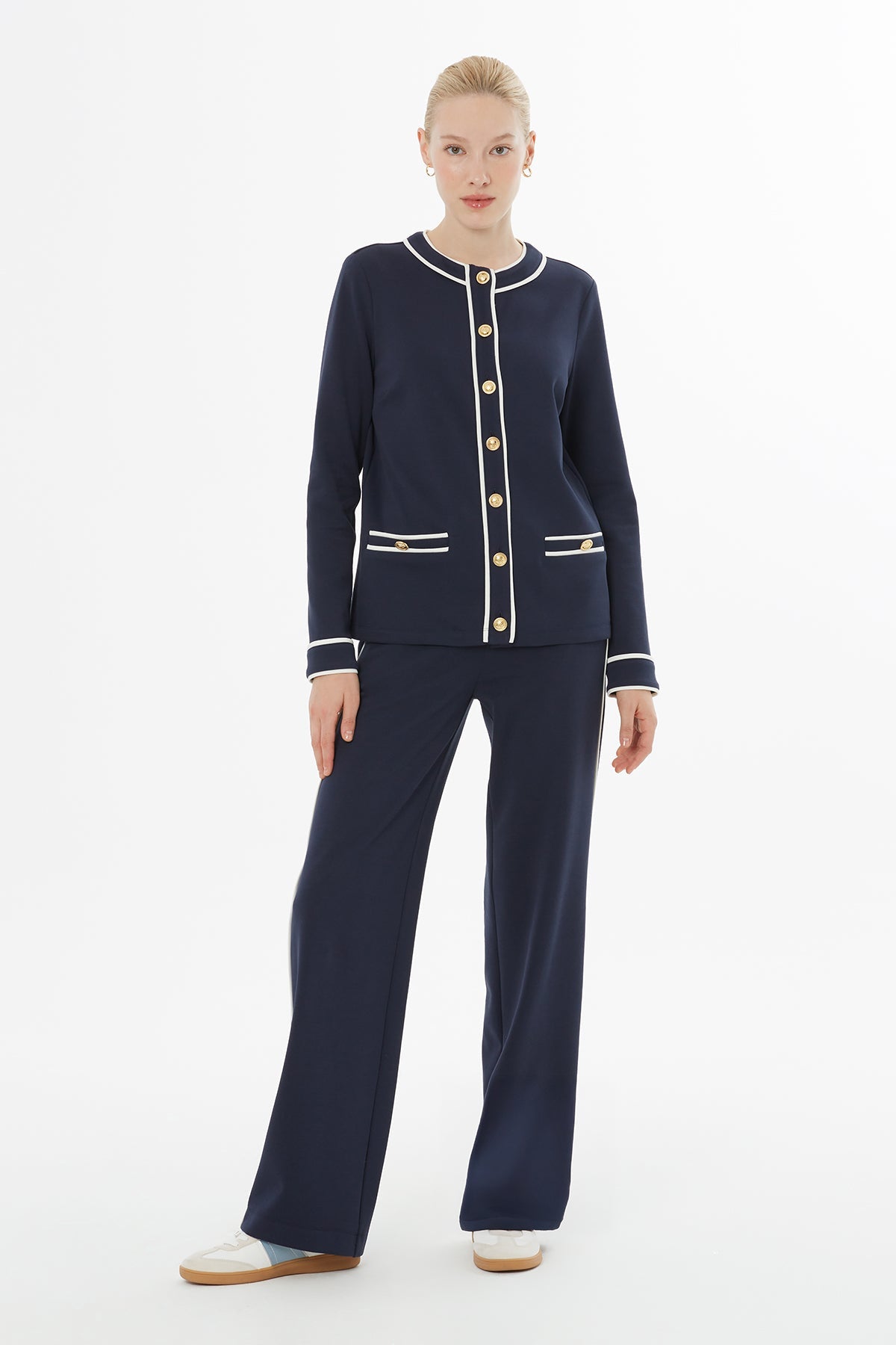 Navy Button-Front Tracksuit