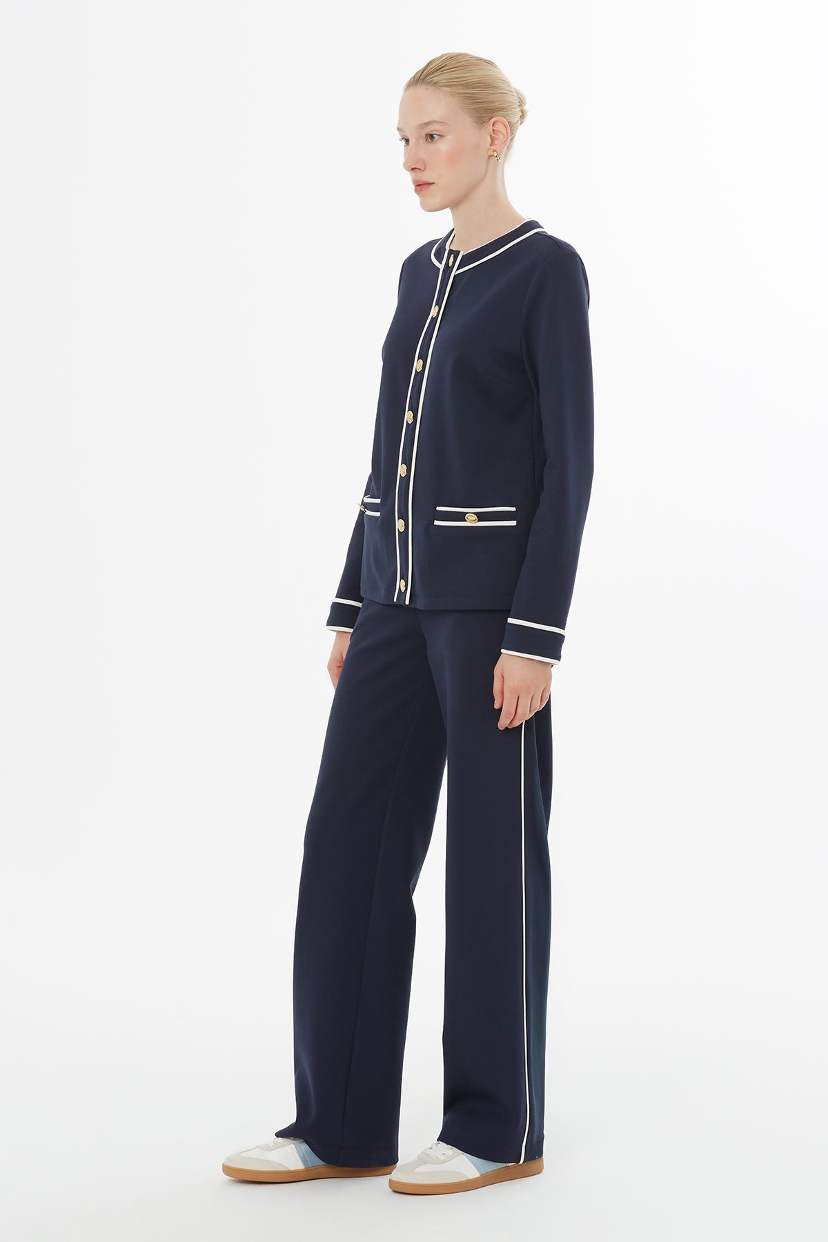 Navy Button-Front Tracksuit