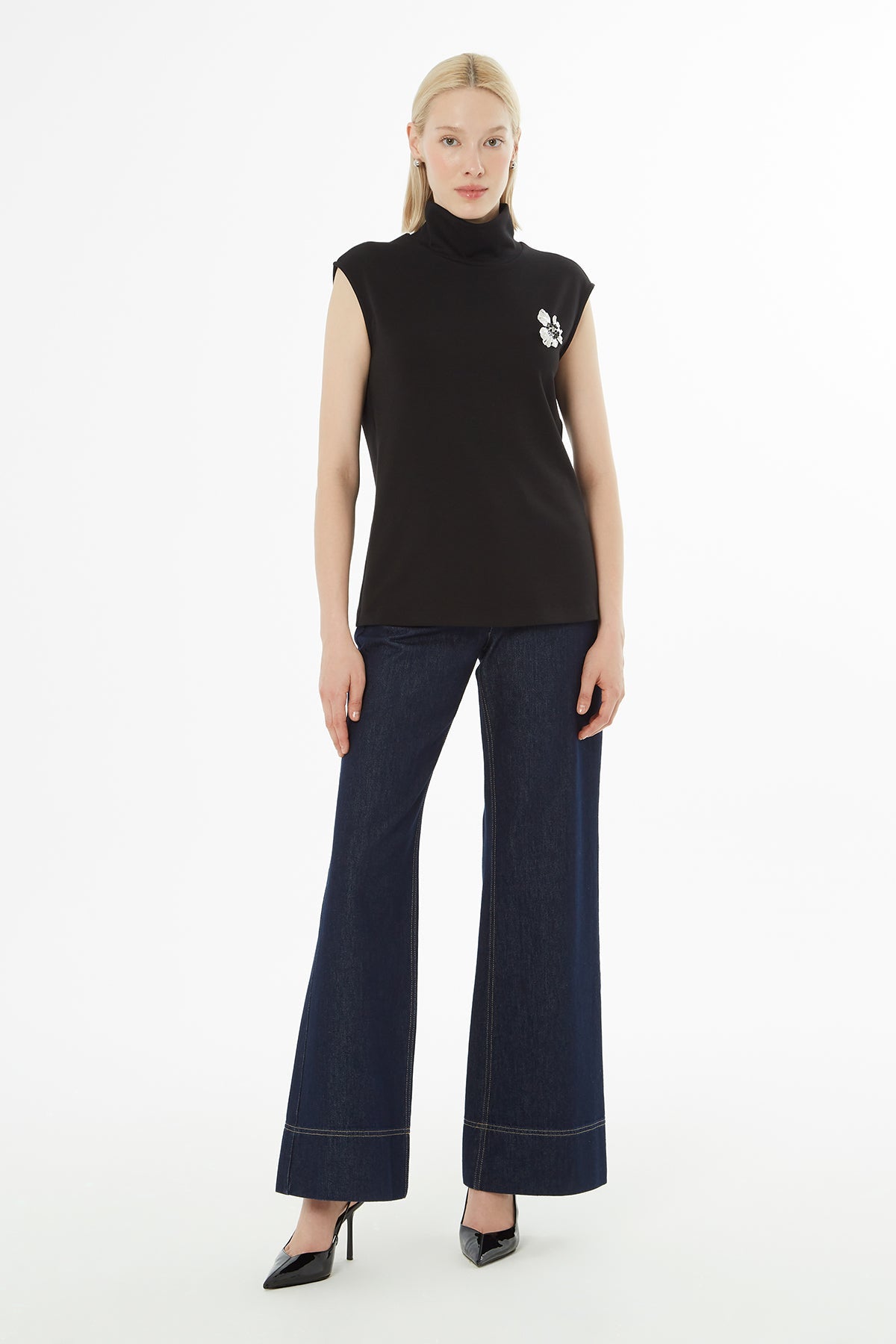 Black Blouse with Sewn Accessory Details