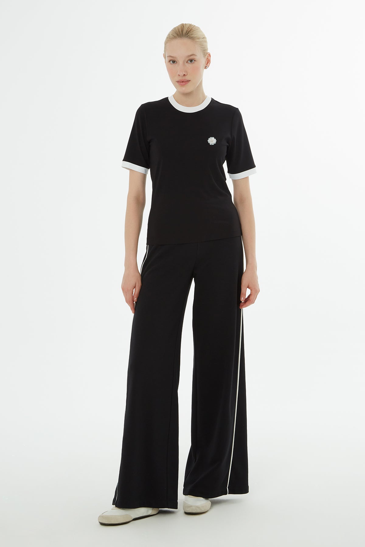 Black Blouse with Brooch Collar