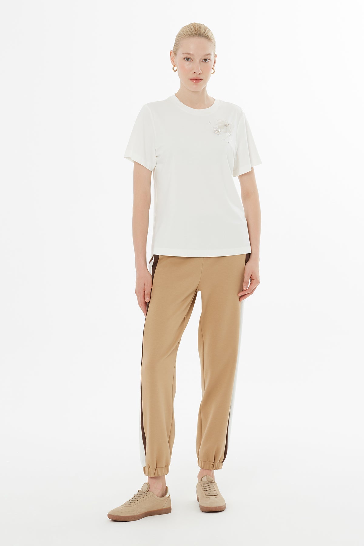 Ecru Blouse with Brooch Details