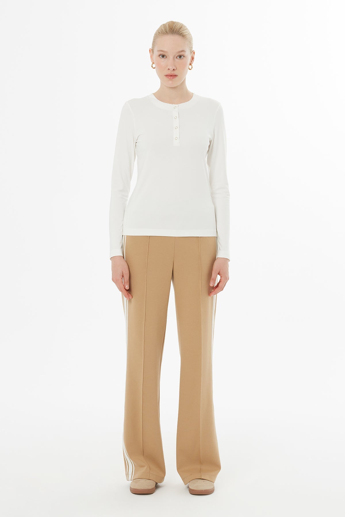 Ecru Front Snap-Button Blouse