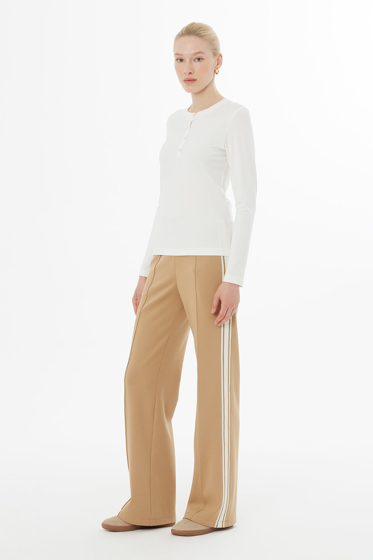 Ecru Front Snap-Button Blouse