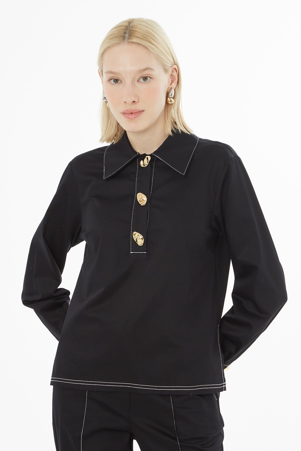 Black Shirt with Contrast Stitching