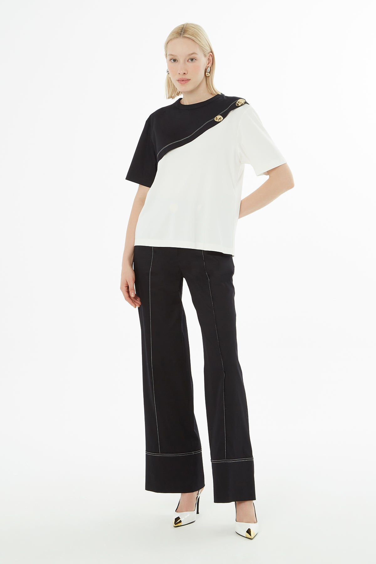 Ecru Asymmetrical Buttoned Blouse