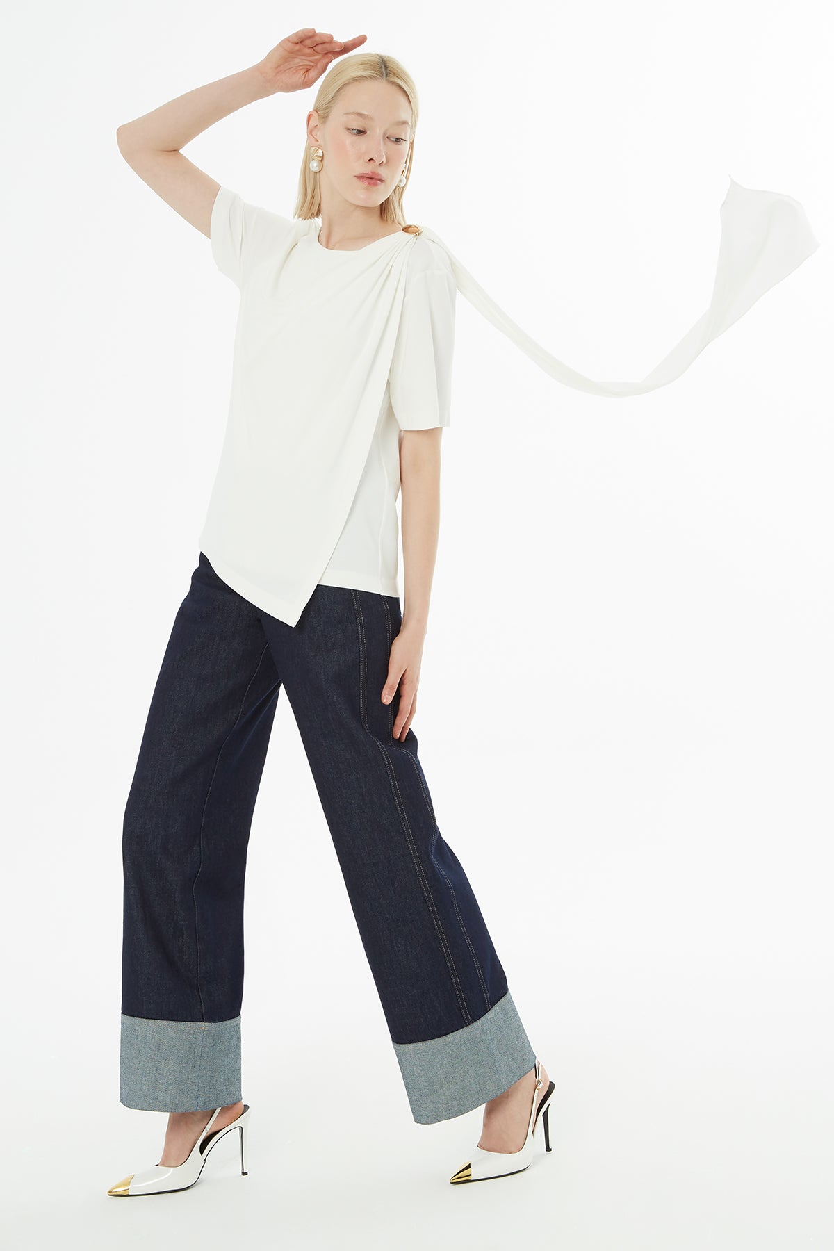 Ecru Blouse with Scarf Detail