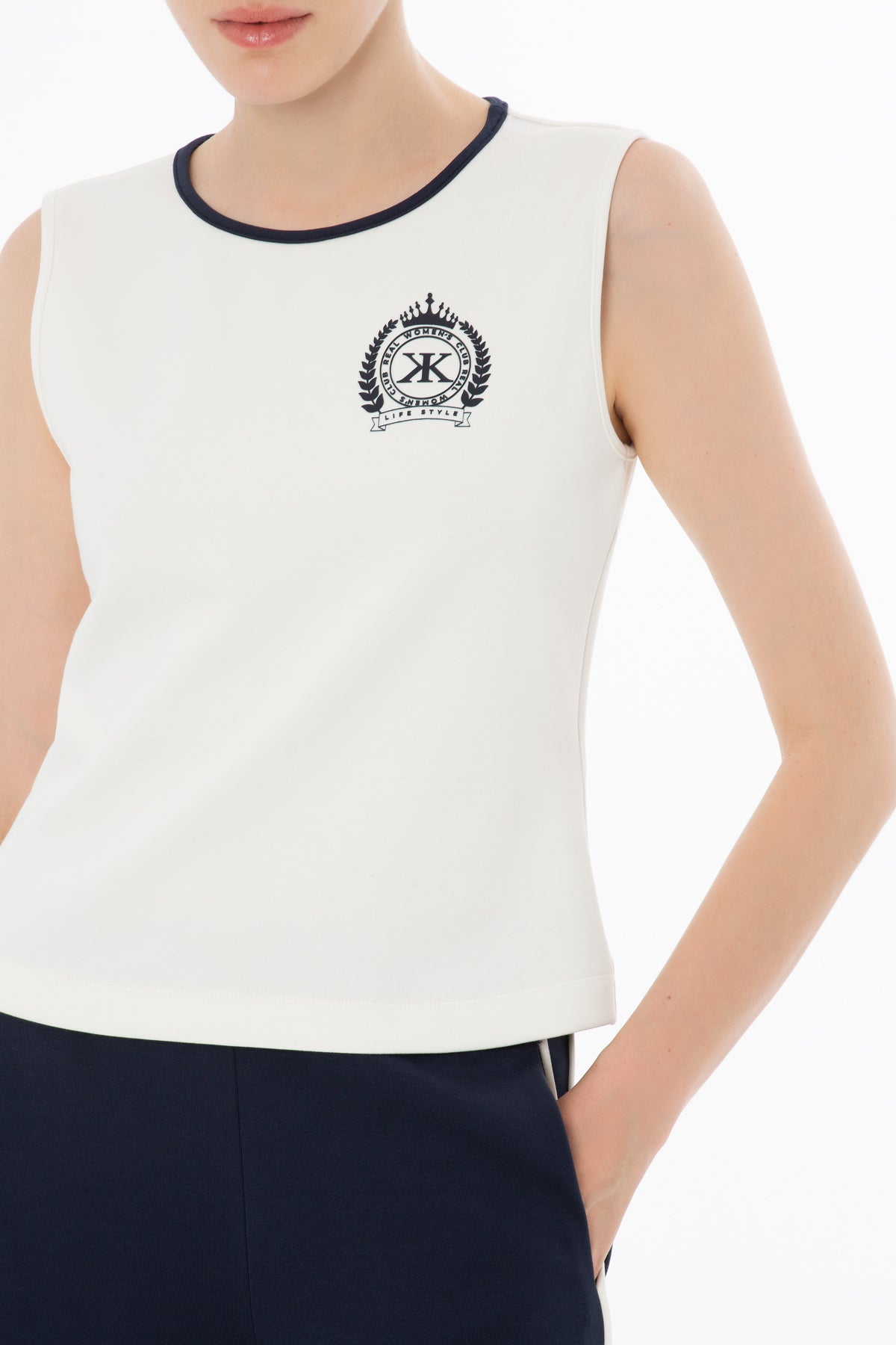 Ecru Sleeveless Crew-Neck Blouse