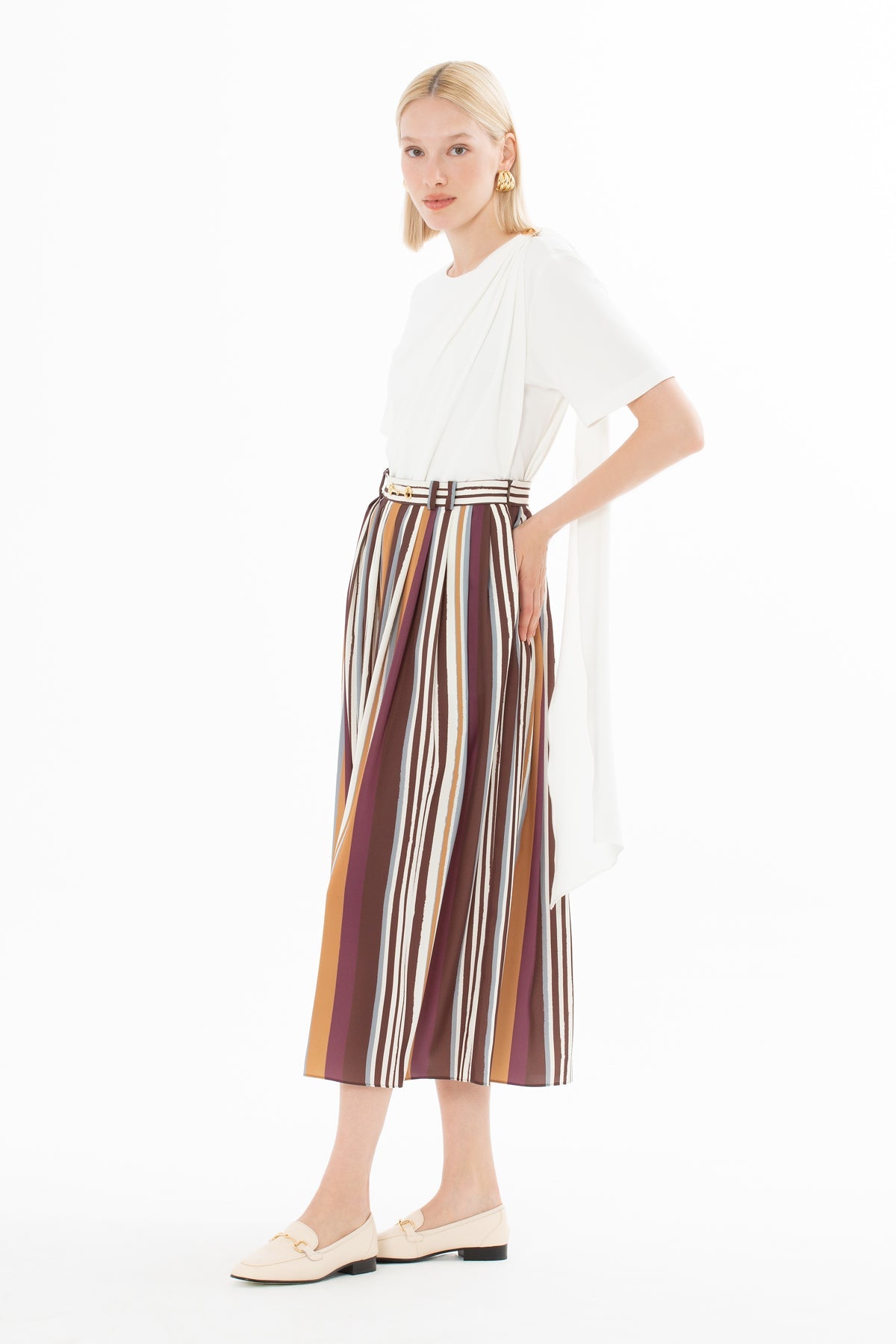 Printed Pleated Midi Skirt