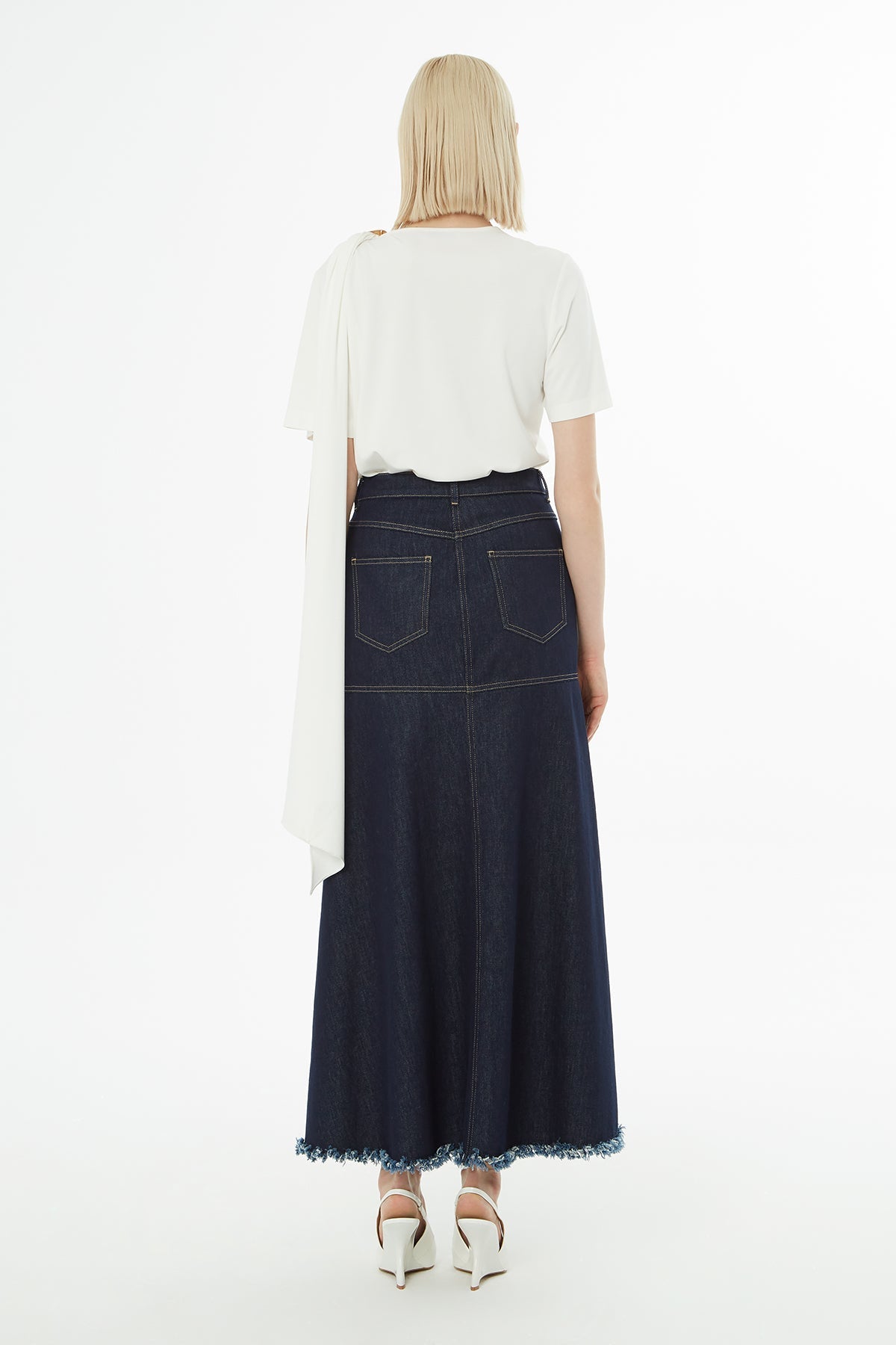 Denim Ruffled Maxi Skirt