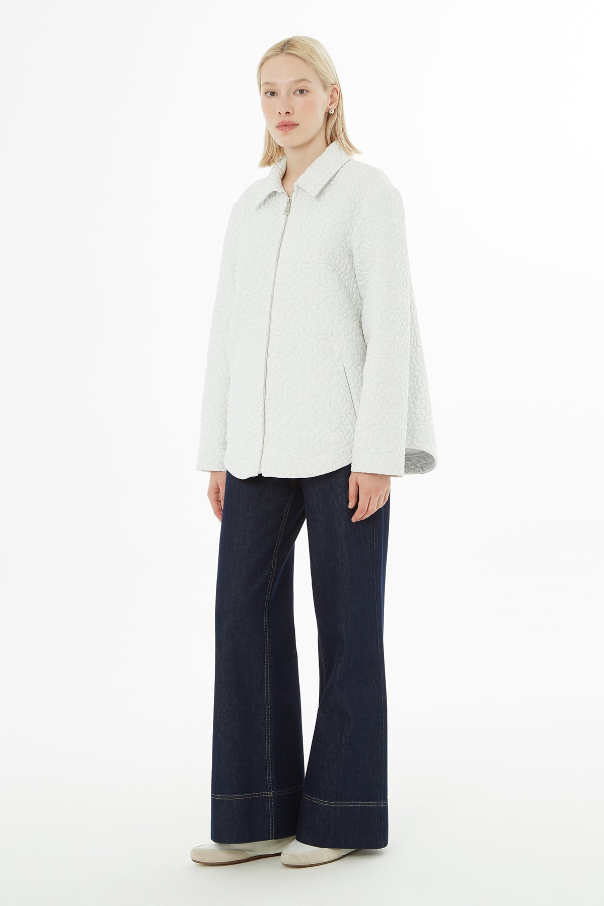 Ecru Jacket with Floral Brooch