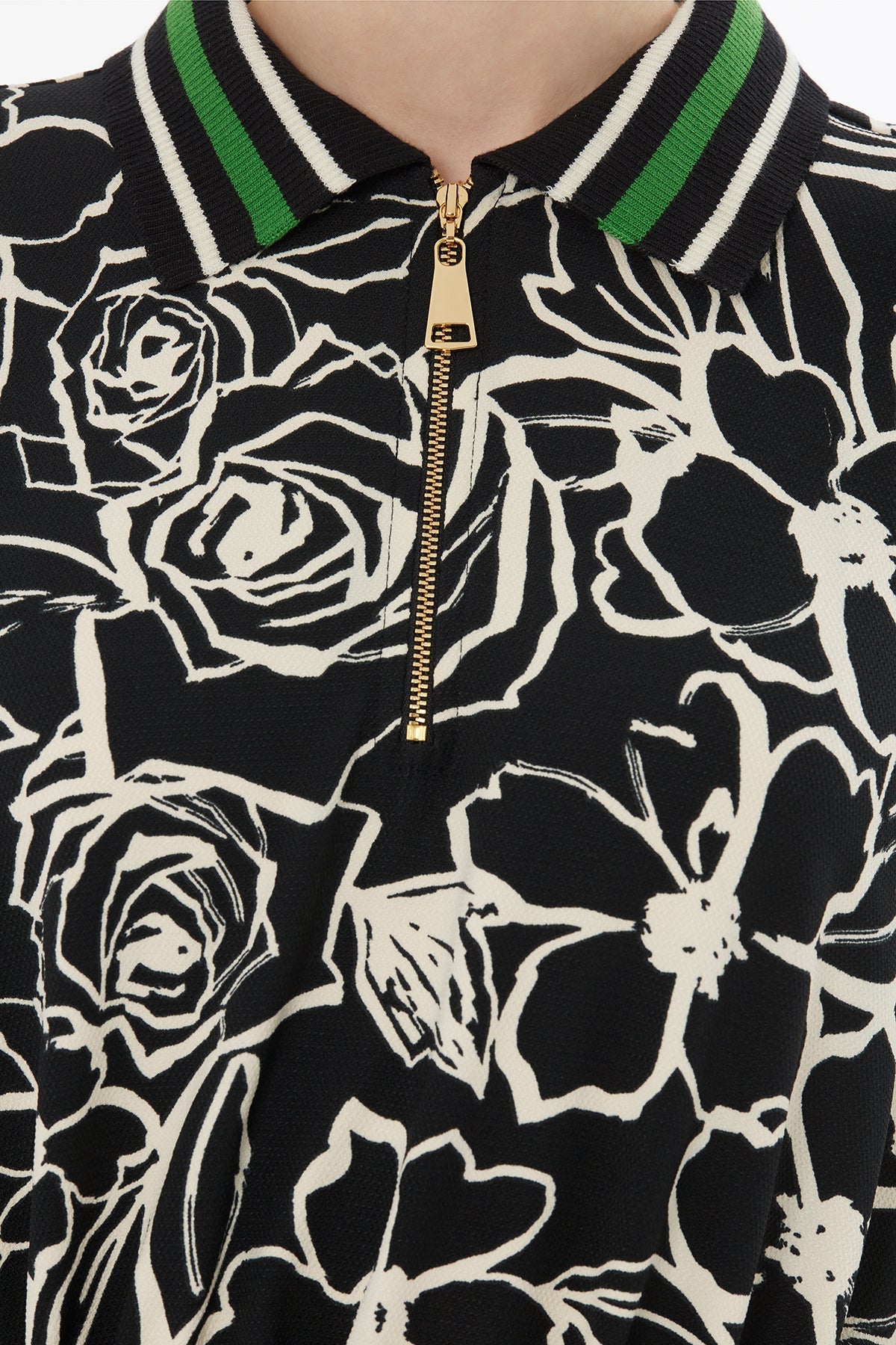 Printed Long Dress with Zip-Up Collar