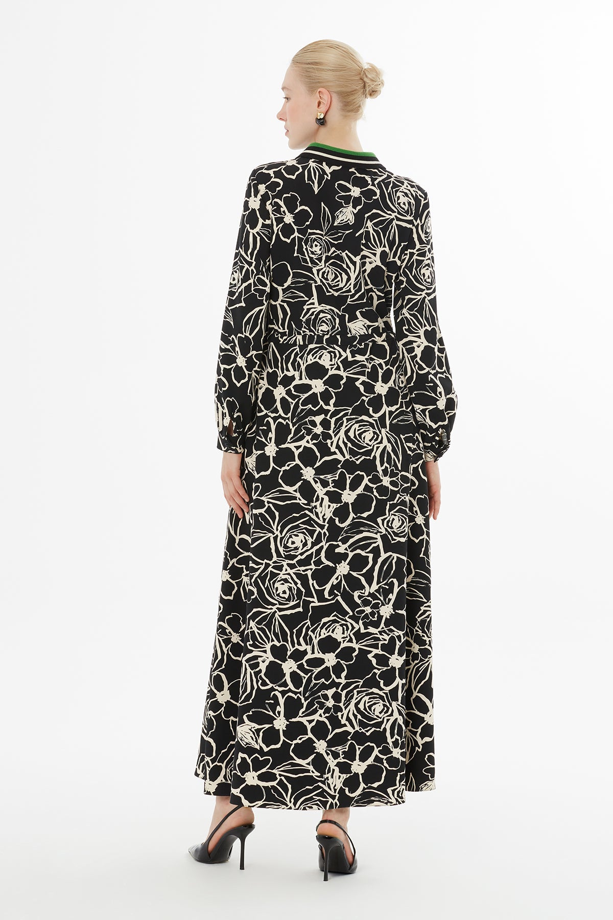 Printed Long Dress with Zip-Up Collar
