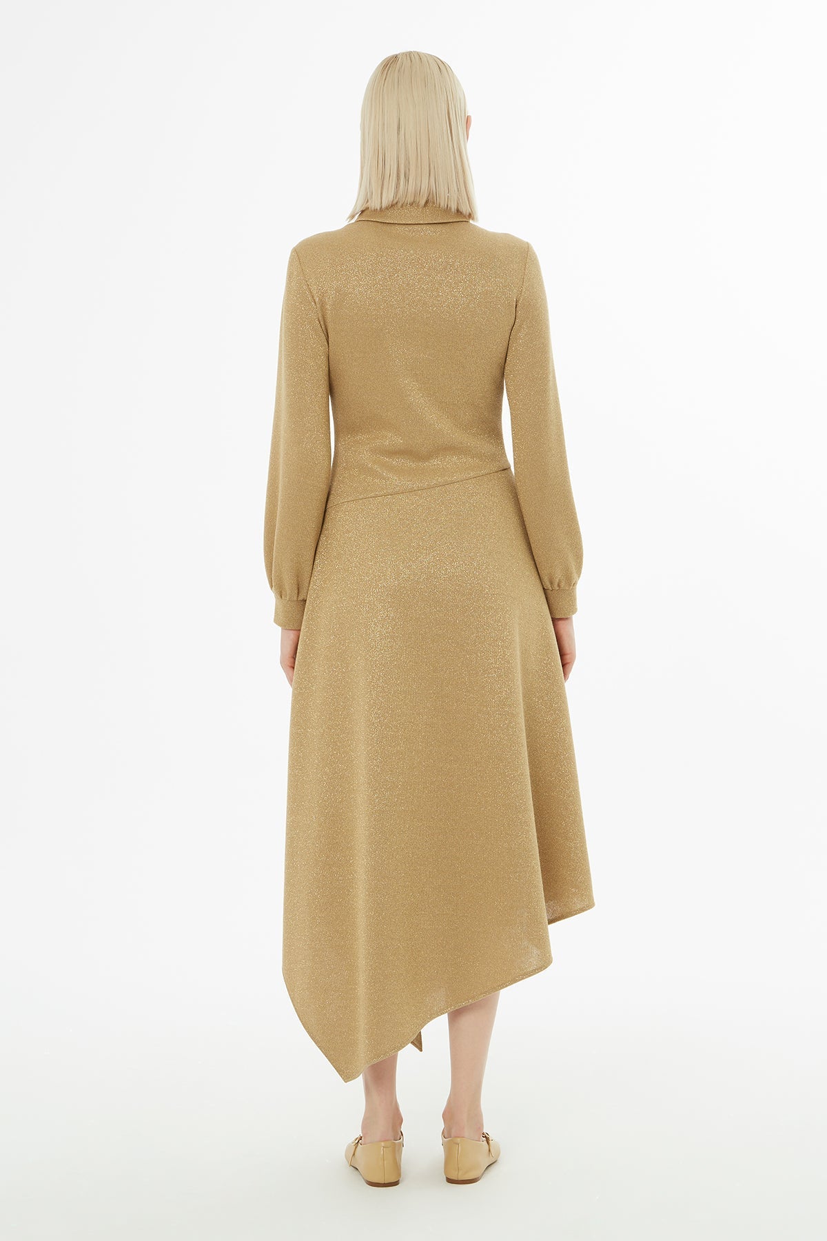 Long-Sleeved Midi Beige Dress
