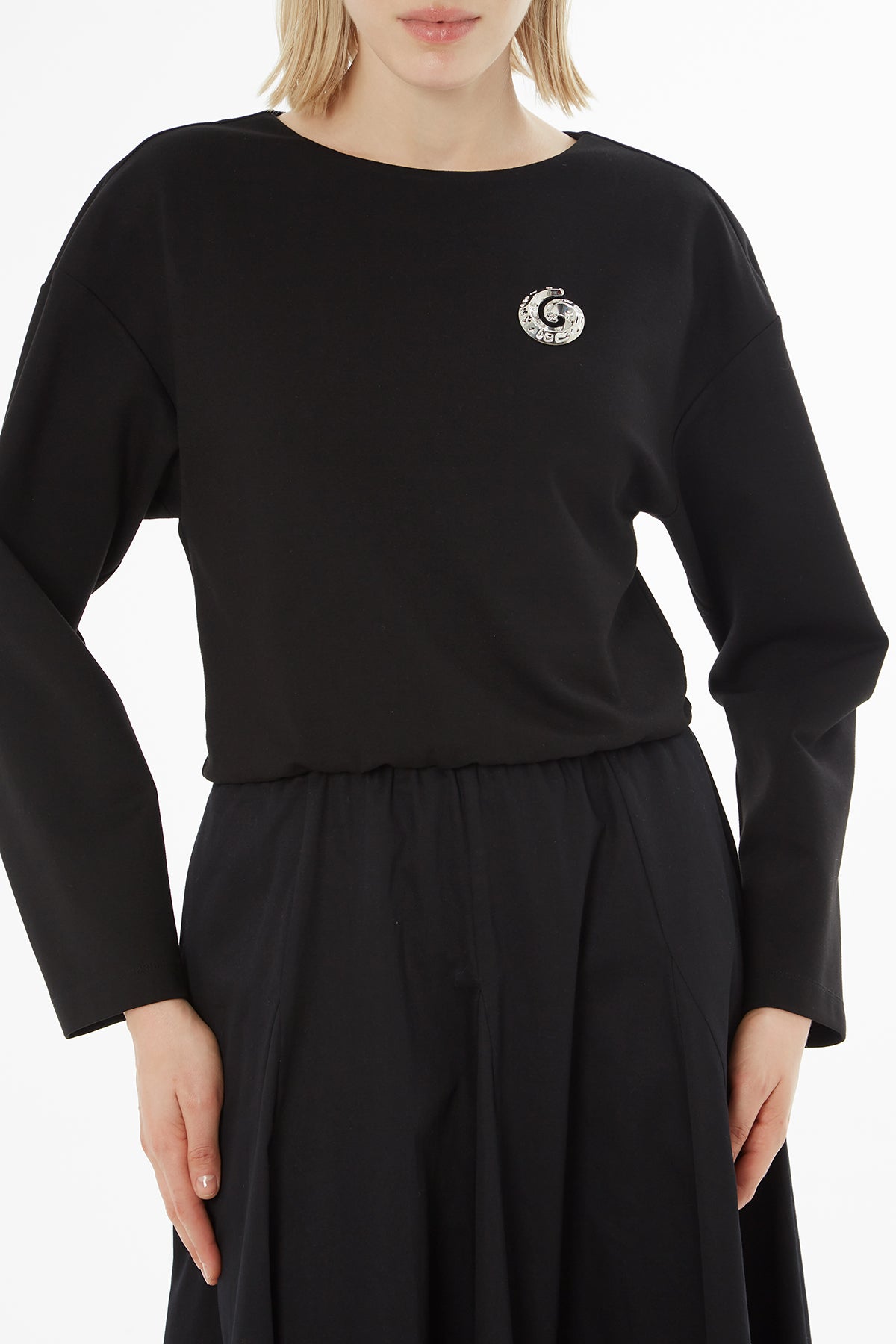 Black Midi Dress with Elastic Waist