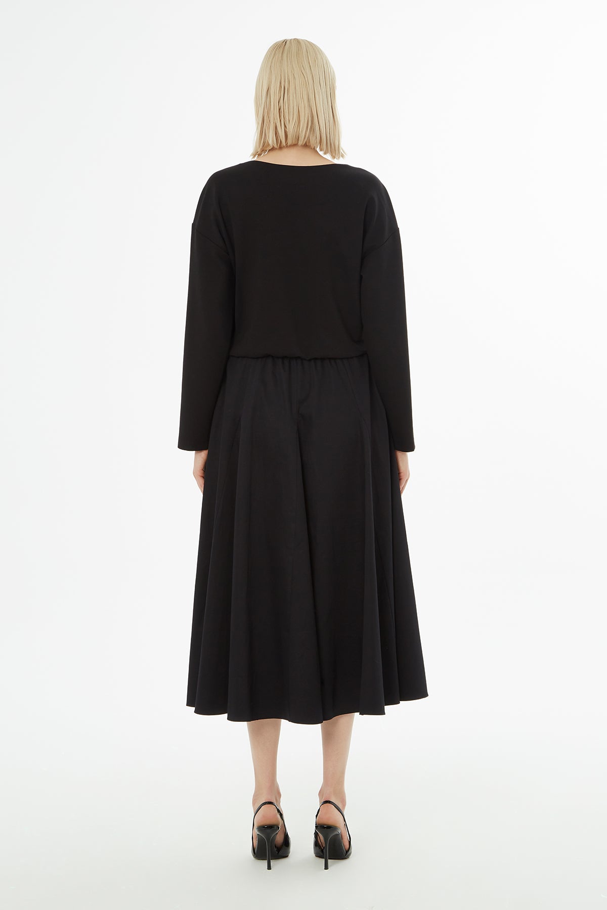Black Midi Dress with Elastic Waist