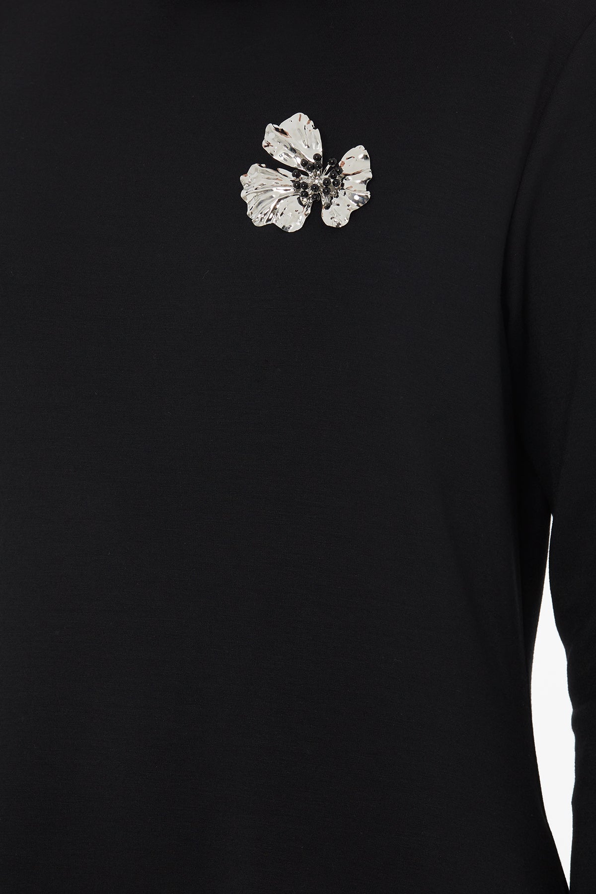 Black Turtleneck Long Dress with Brooch