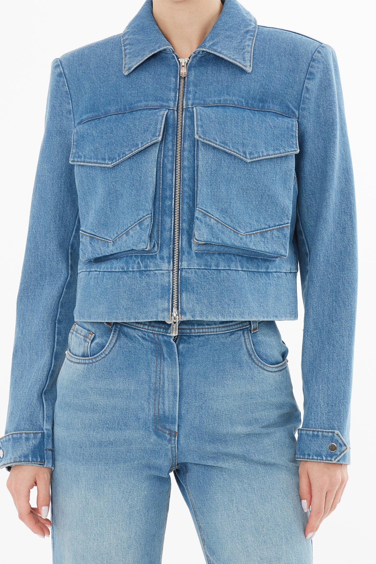 Denim Jacket with Shirt Collar