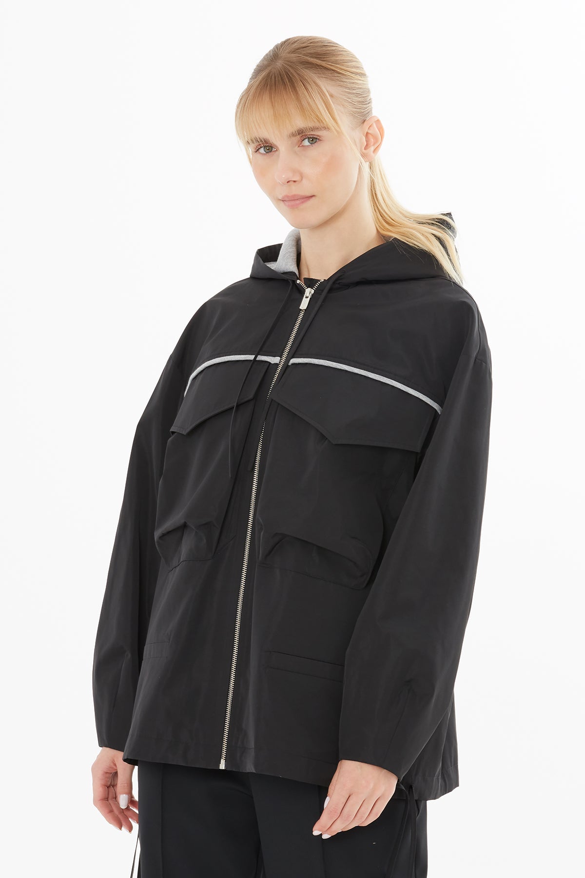 Black Hooded Zip-Up Jacket