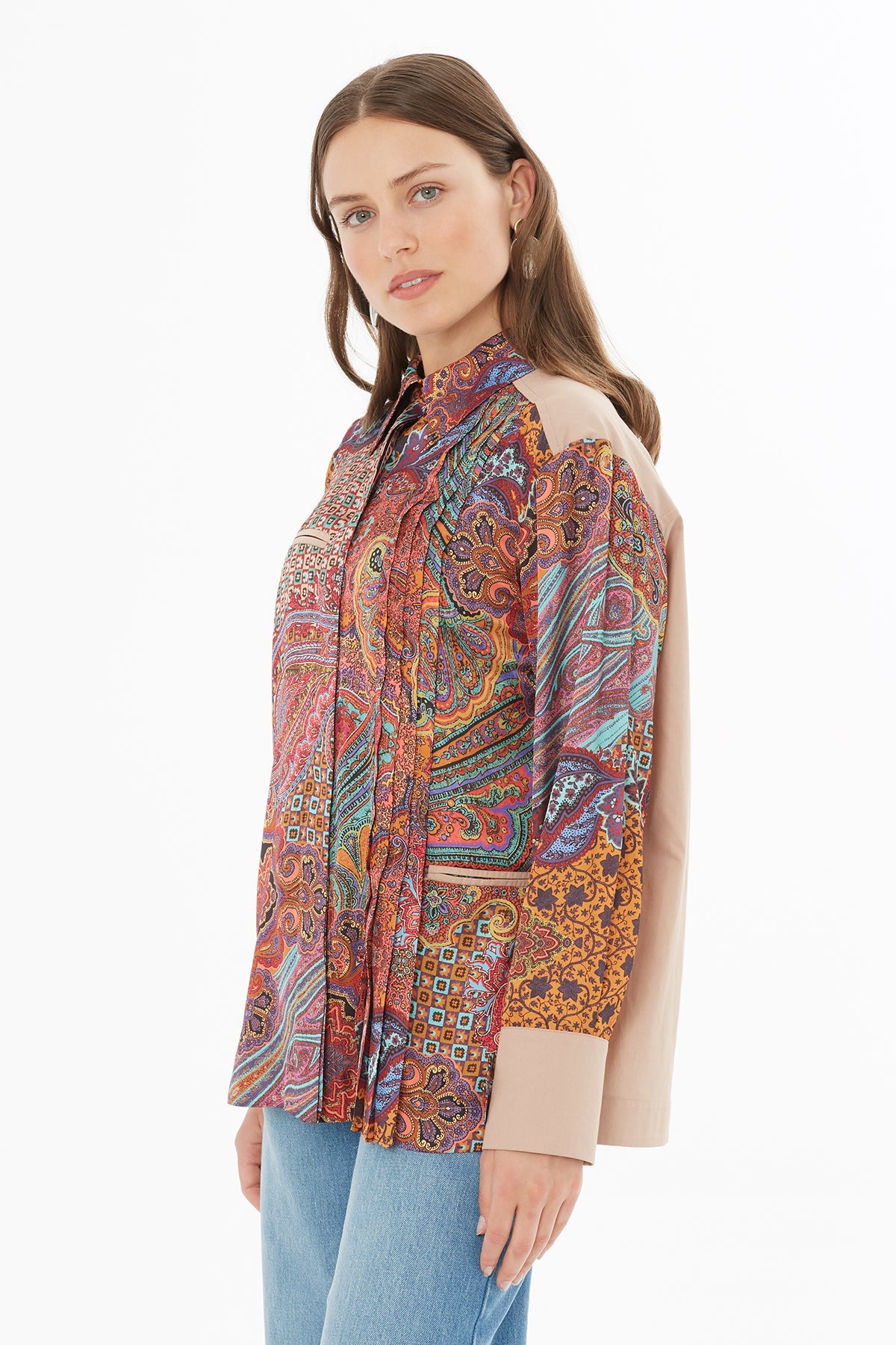 Printed Shirt with Pleat Detail
