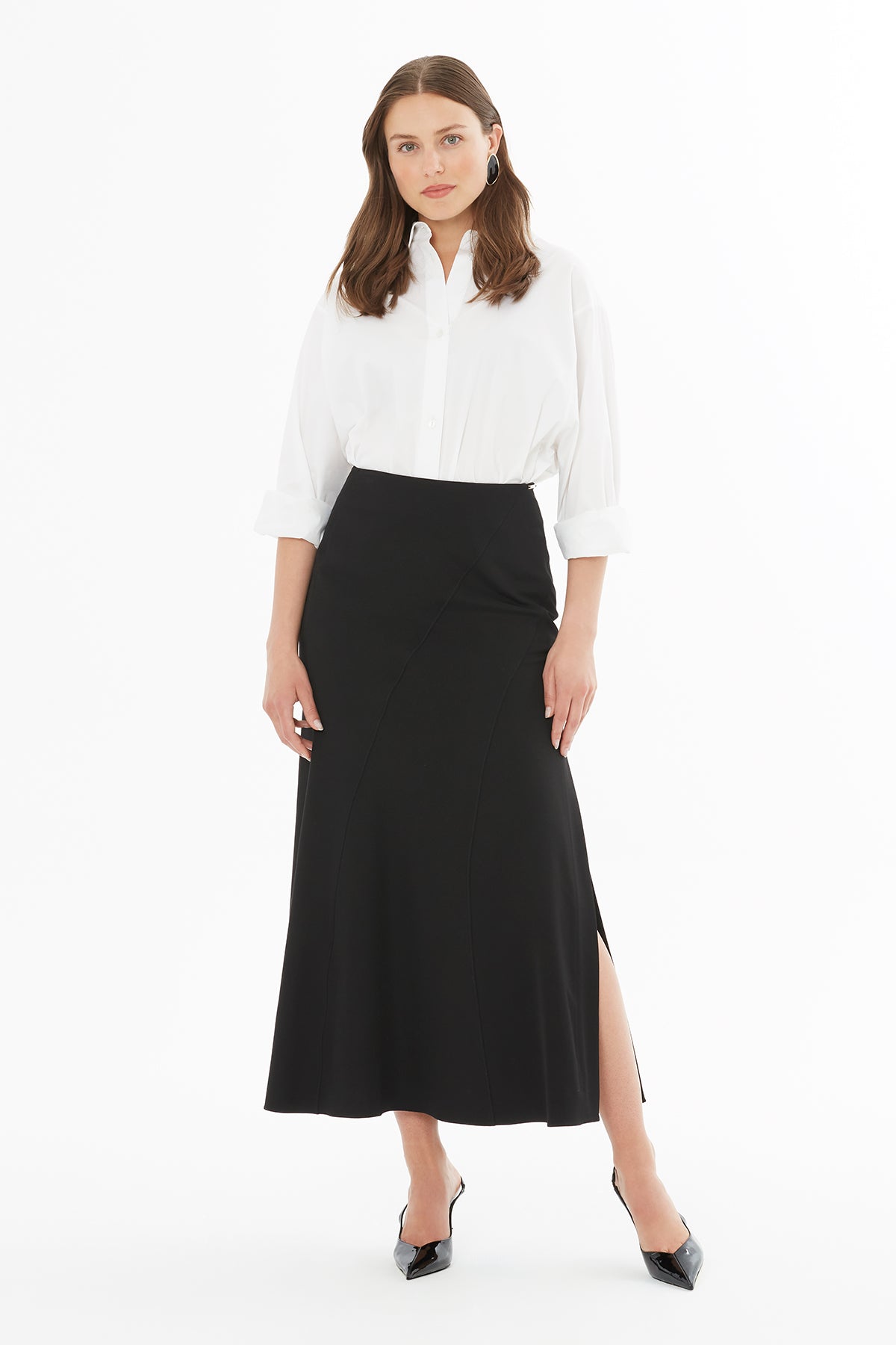 Black Midi Skirt with Side Slit