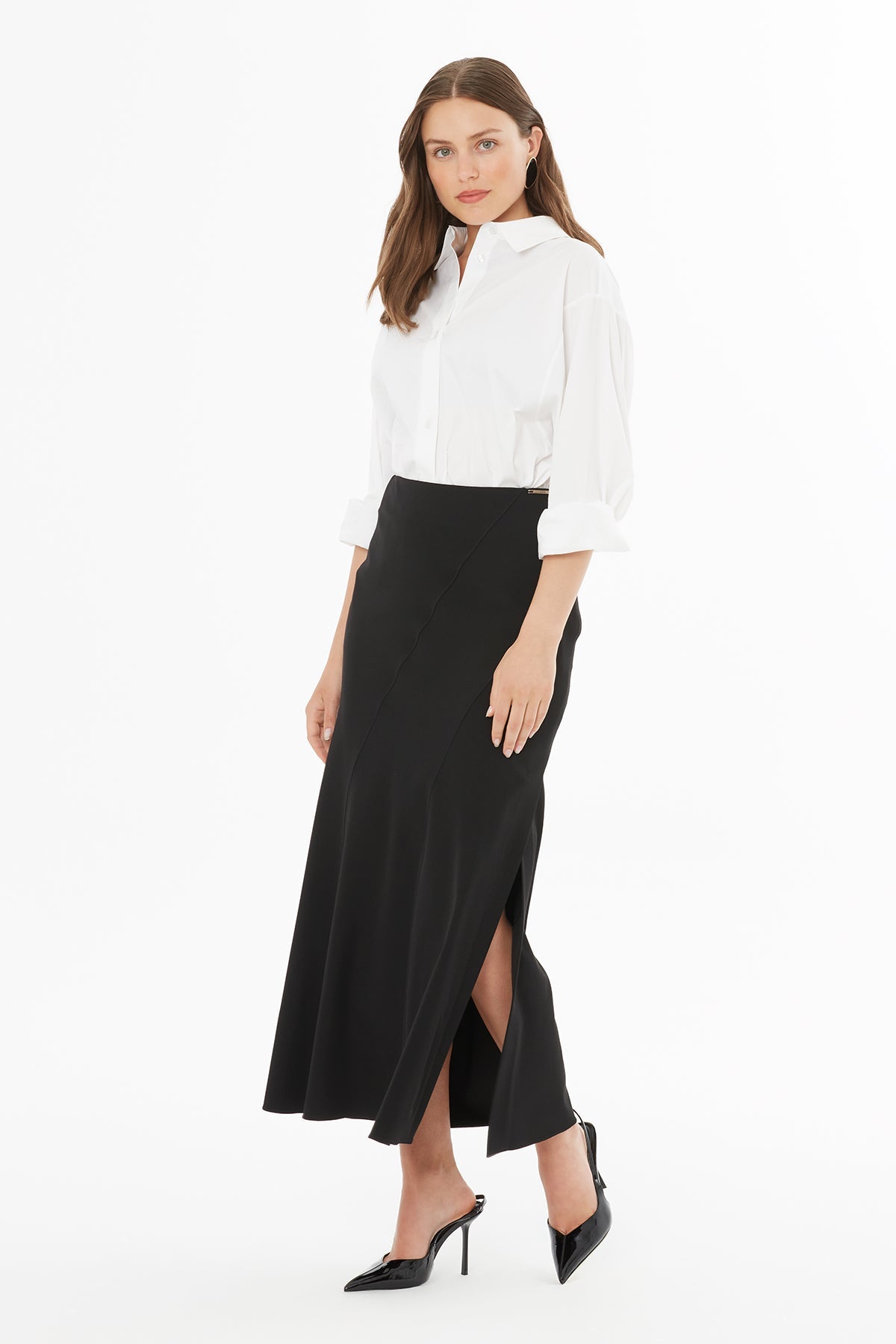 Black Midi Skirt with Side Slit