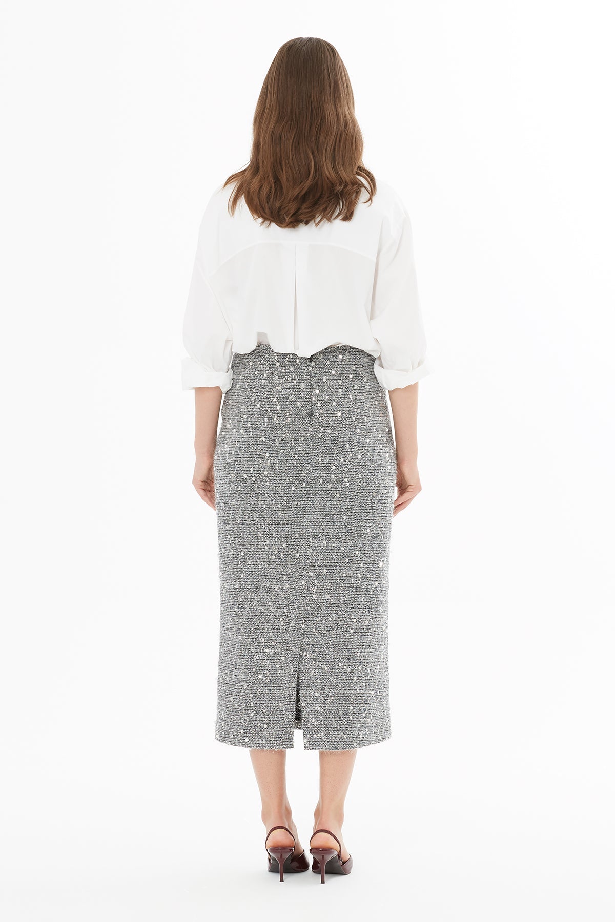 Grey Zip-Up Midi Skirt