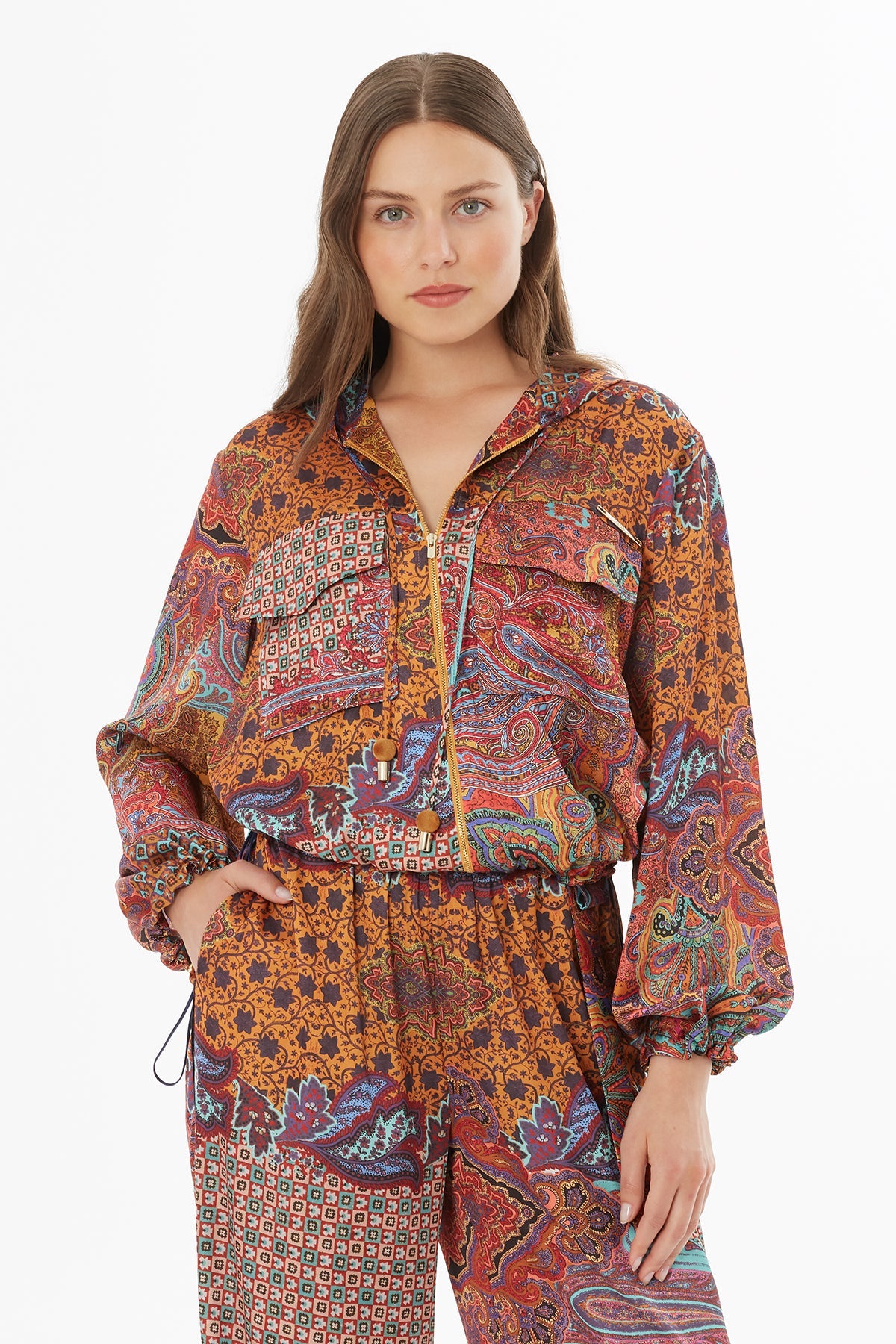 Printed Jacket with Elastic Waist
