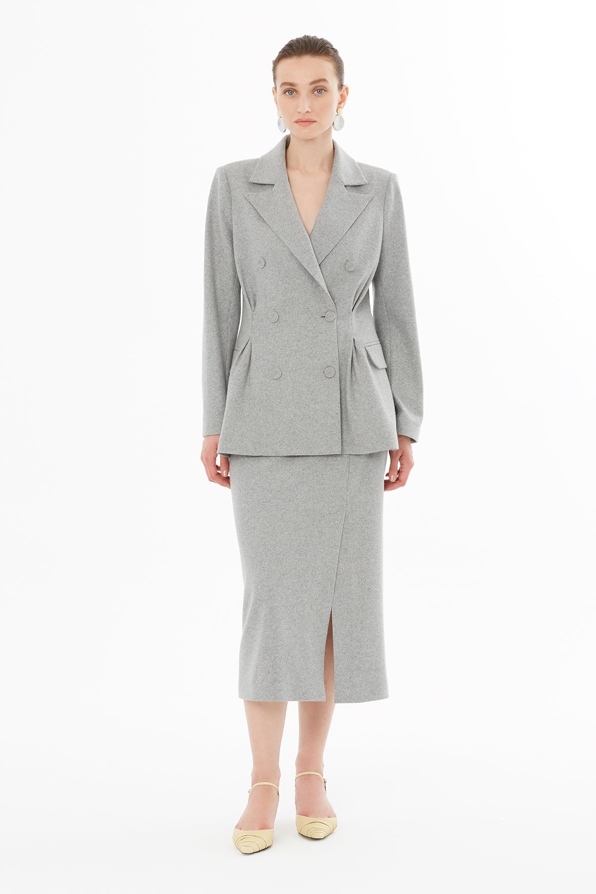 Grey Double-Breasted Button-Closure Jacket