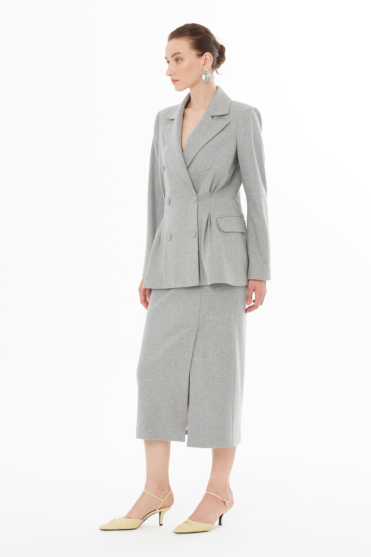 Grey Double-Breasted Button-Closure Jacket