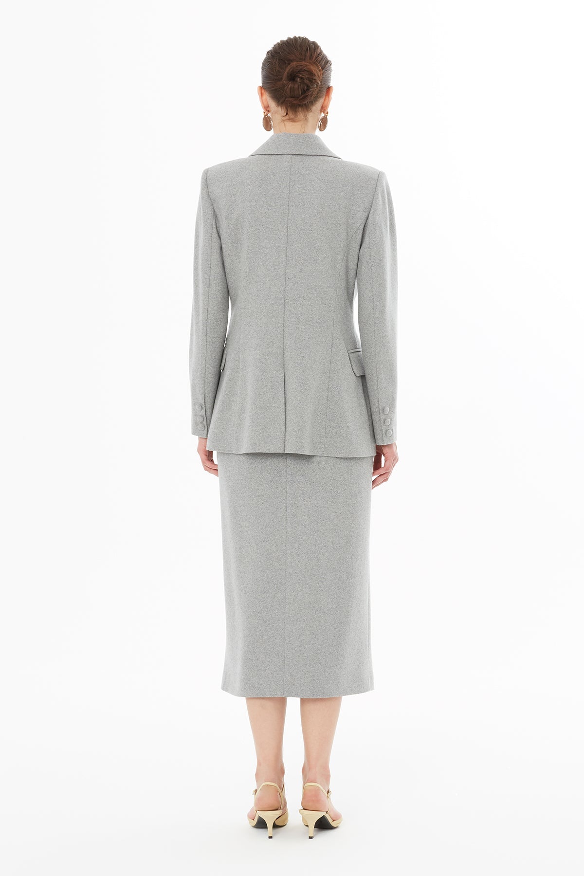 Grey Double-Breasted Button-Closure Jacket