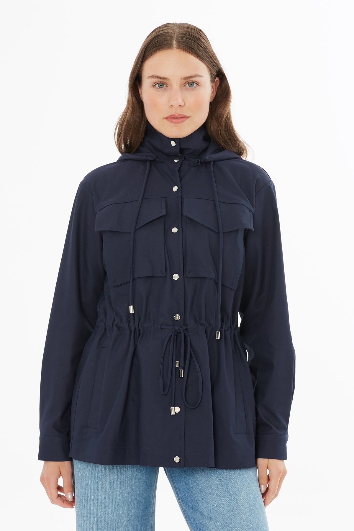 Navy Jacket with Drawstring Detail