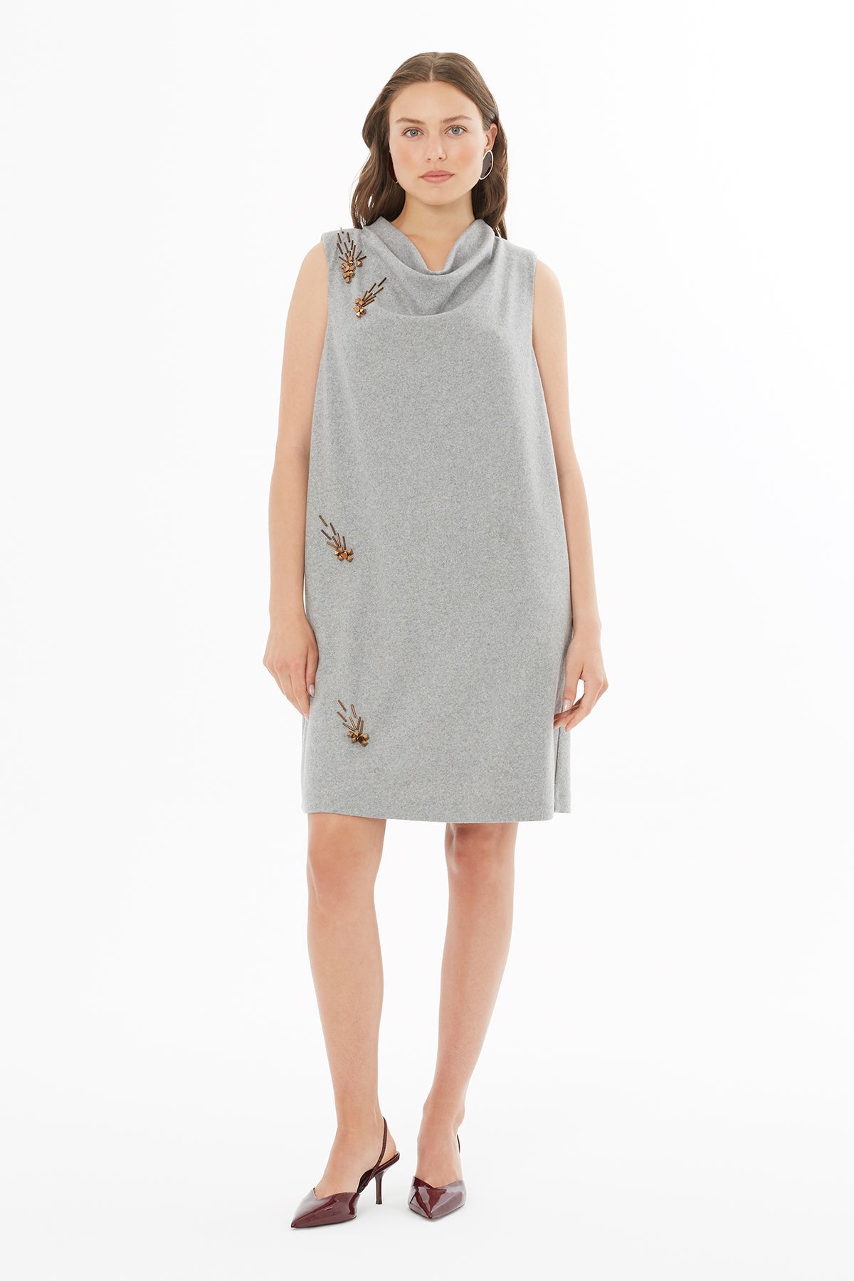 Grey Sleeveless Short Dress with Beadwork